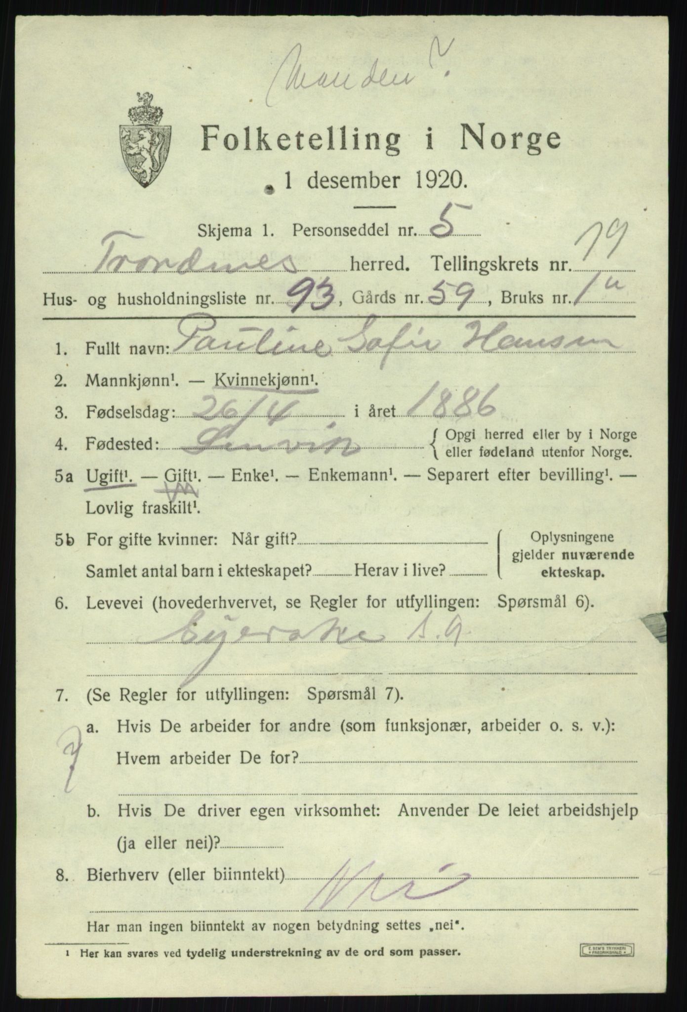 SATØ, Folketelling 1920 for 1914 Trondenes herred, 1920, s. 15040