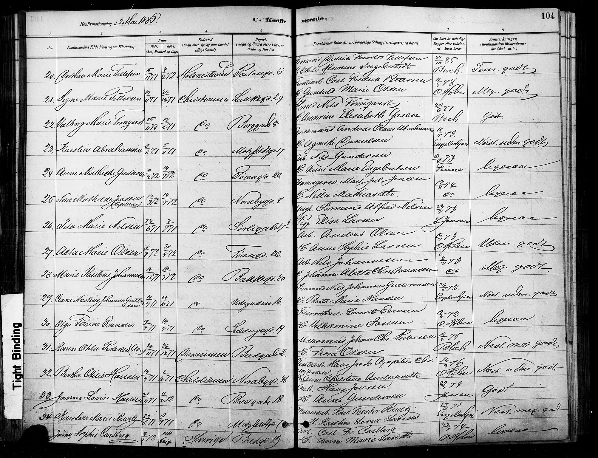 Grønland prestekontor Kirkebøker, AV/SAO-A-10848/F/Fa/L0008: Ministerialbok nr. 8, 1881-1893, s. 104