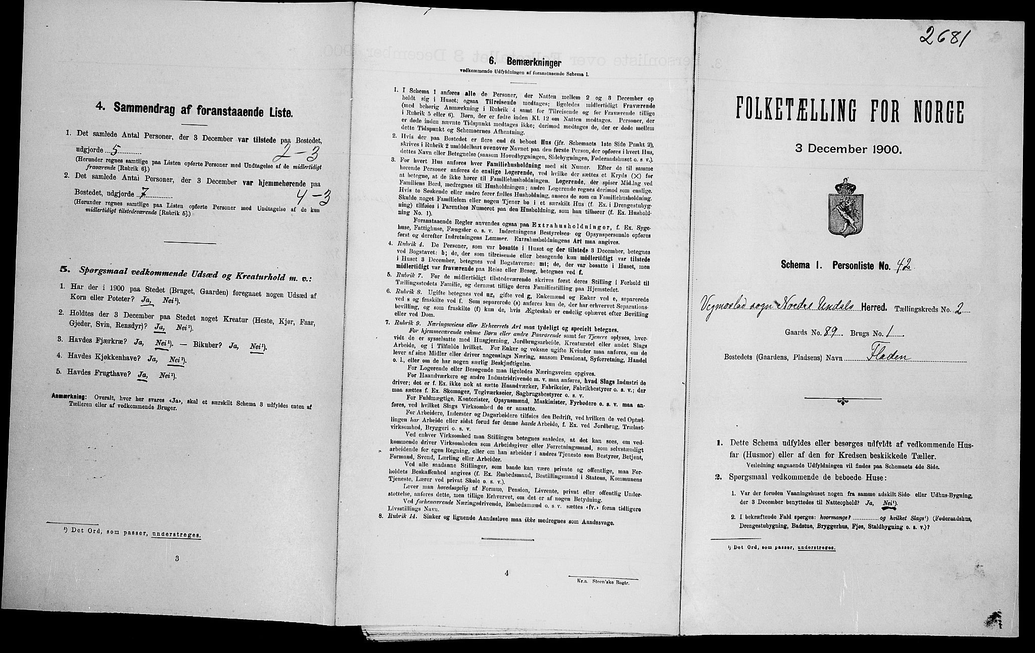 SAK, Folketelling 1900 for 1028 Nord-Audnedal herred, 1900, s. 244