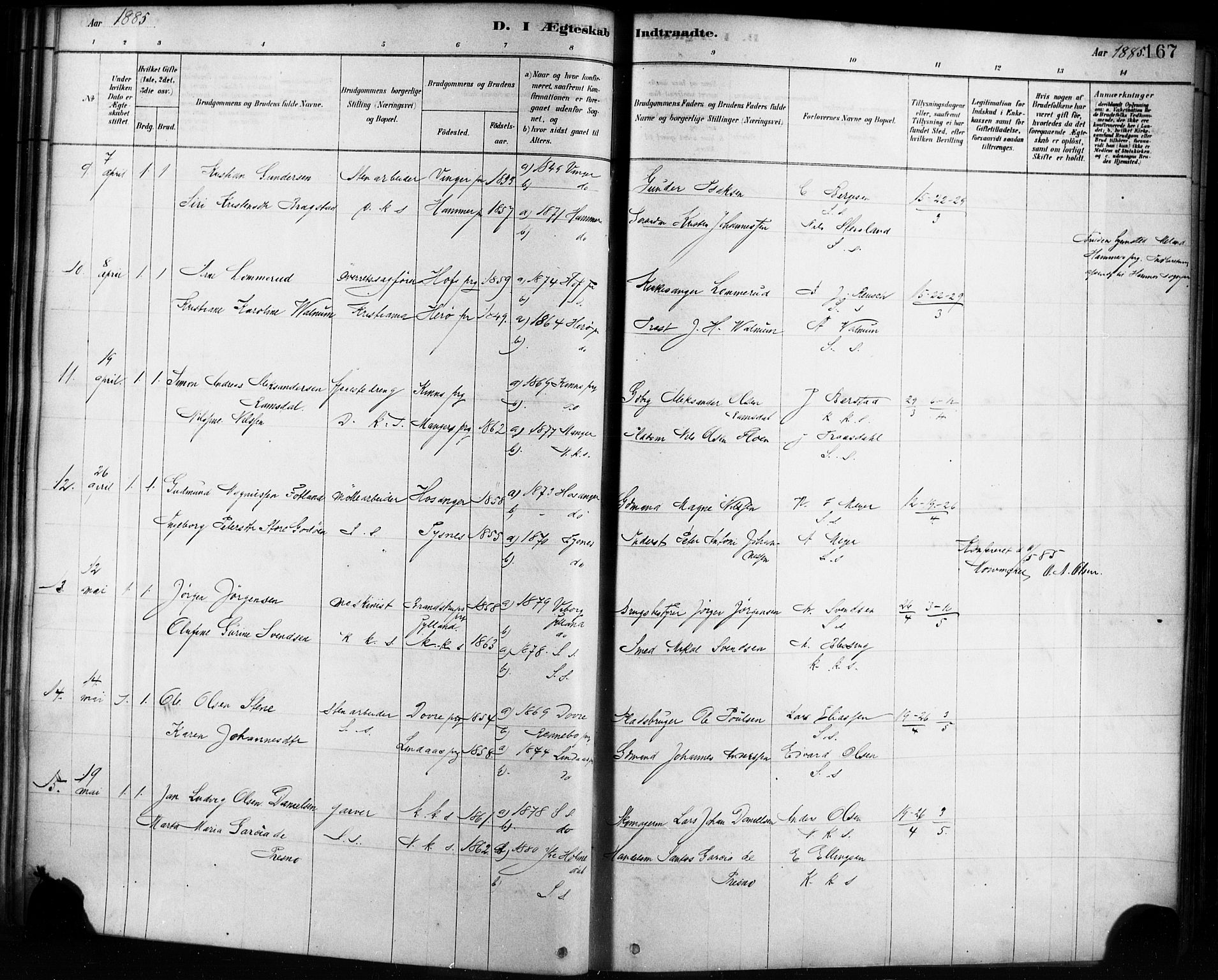 Sandviken Sokneprestembete, AV/SAB-A-77601/H/Ha/L0002: Ministerialbok nr. A 2, 1878-1896, s. 167