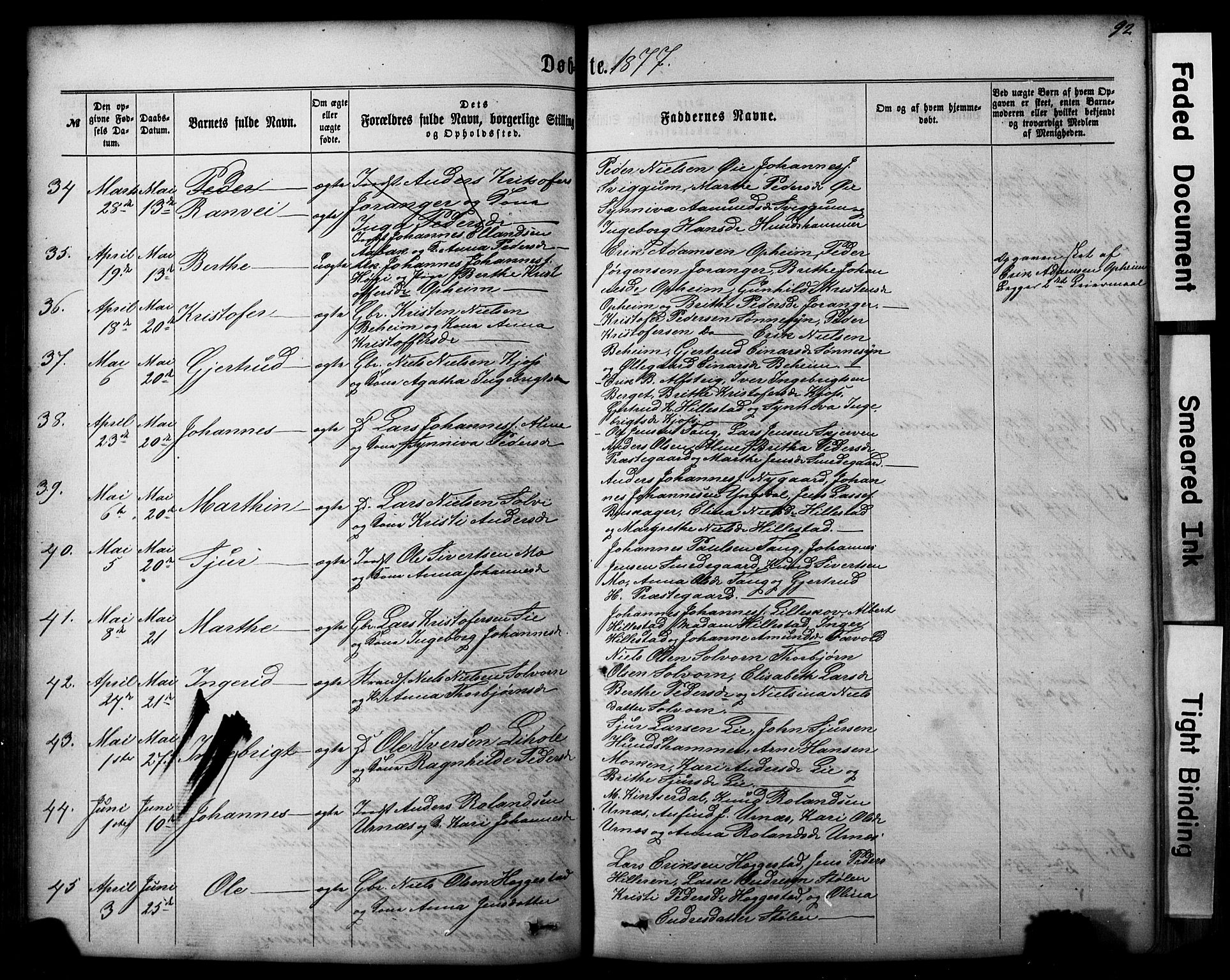 Hafslo sokneprestembete, AV/SAB-A-80301/H/Hab/Haba/L0001: Klokkerbok nr. A 1, 1866-1908, s. 92