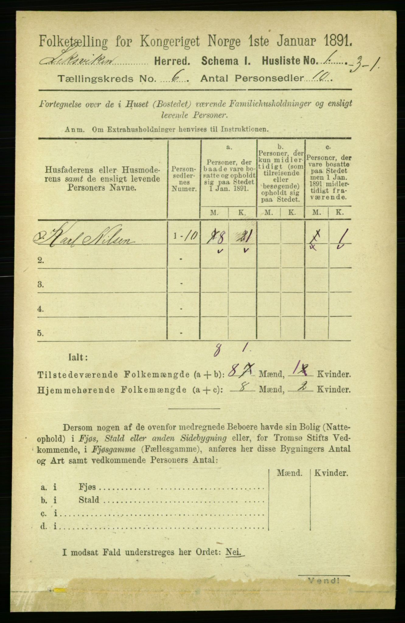 RA, Folketelling 1891 for 1718 Leksvik herred, 1891, s. 3133