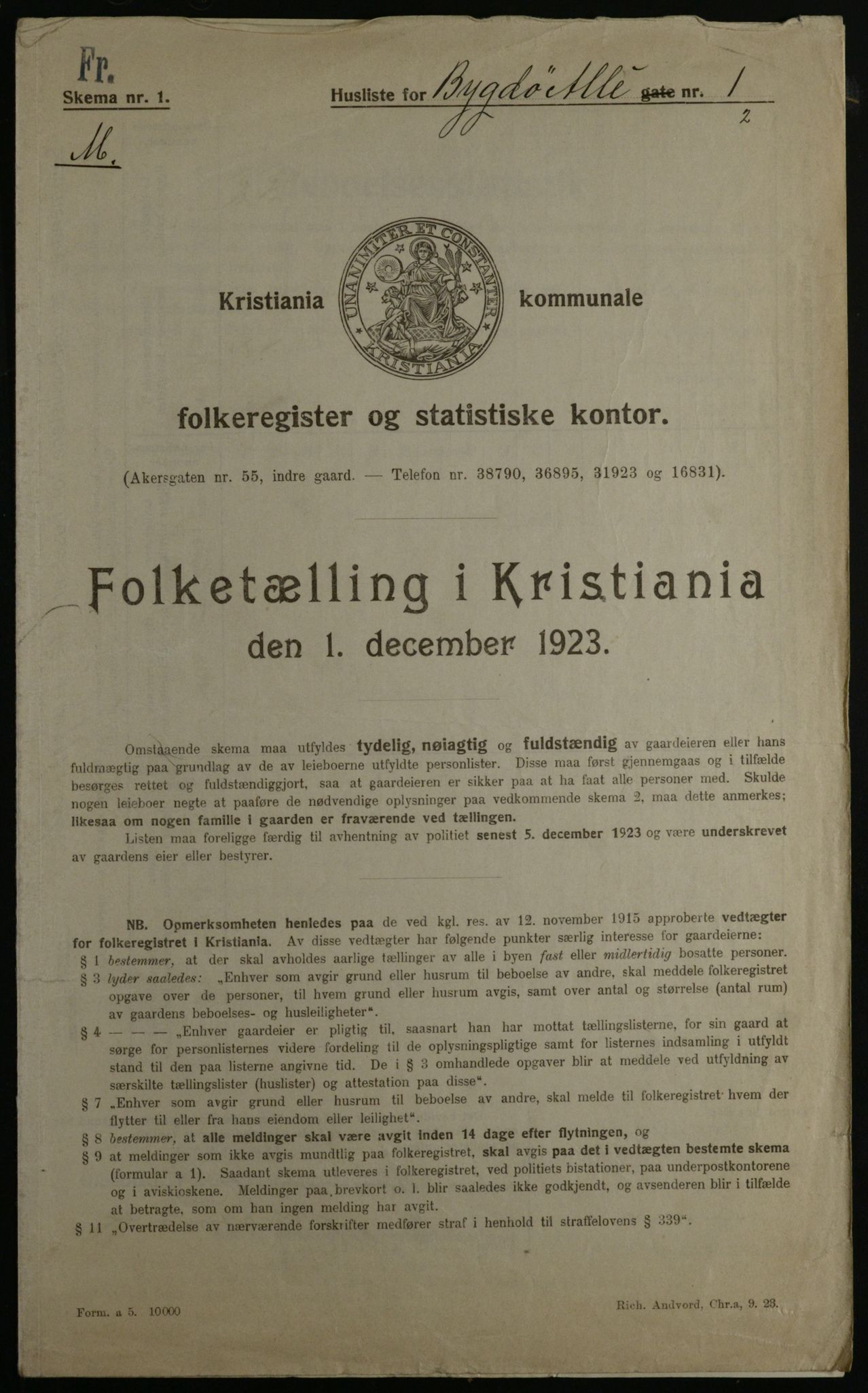 OBA, Kommunal folketelling 1.12.1923 for Kristiania, 1923, s. 11146