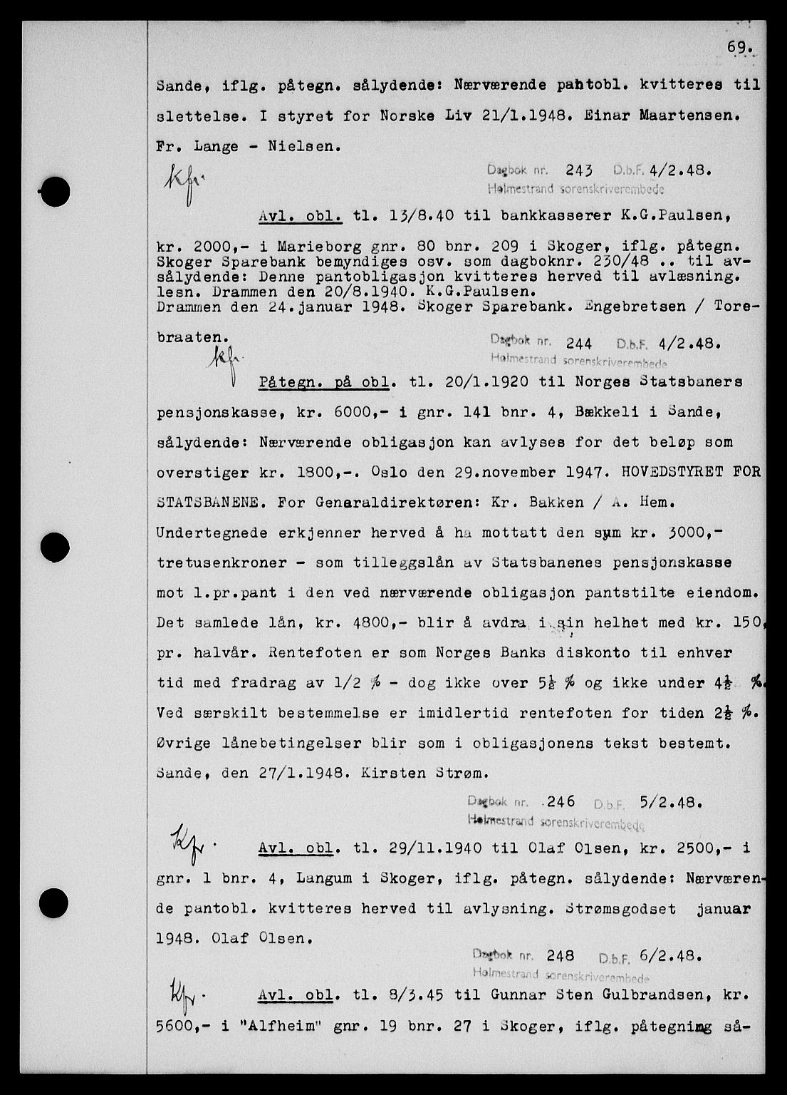 Holmestrand sorenskriveri, SAKO/A-67/G/Ga/Gab/L0058: Pantebok nr. B-58, 1947-1948, s. 69, Dagboknr: 243/1948