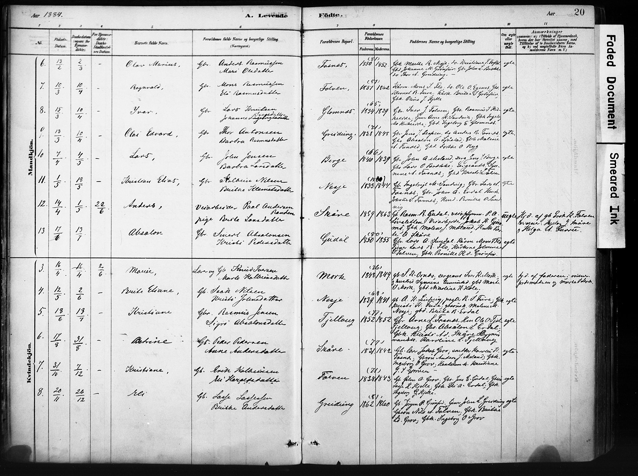 Stryn Sokneprestembete, AV/SAB-A-82501: Ministerialbok nr. D 1, 1878-1907, s. 20