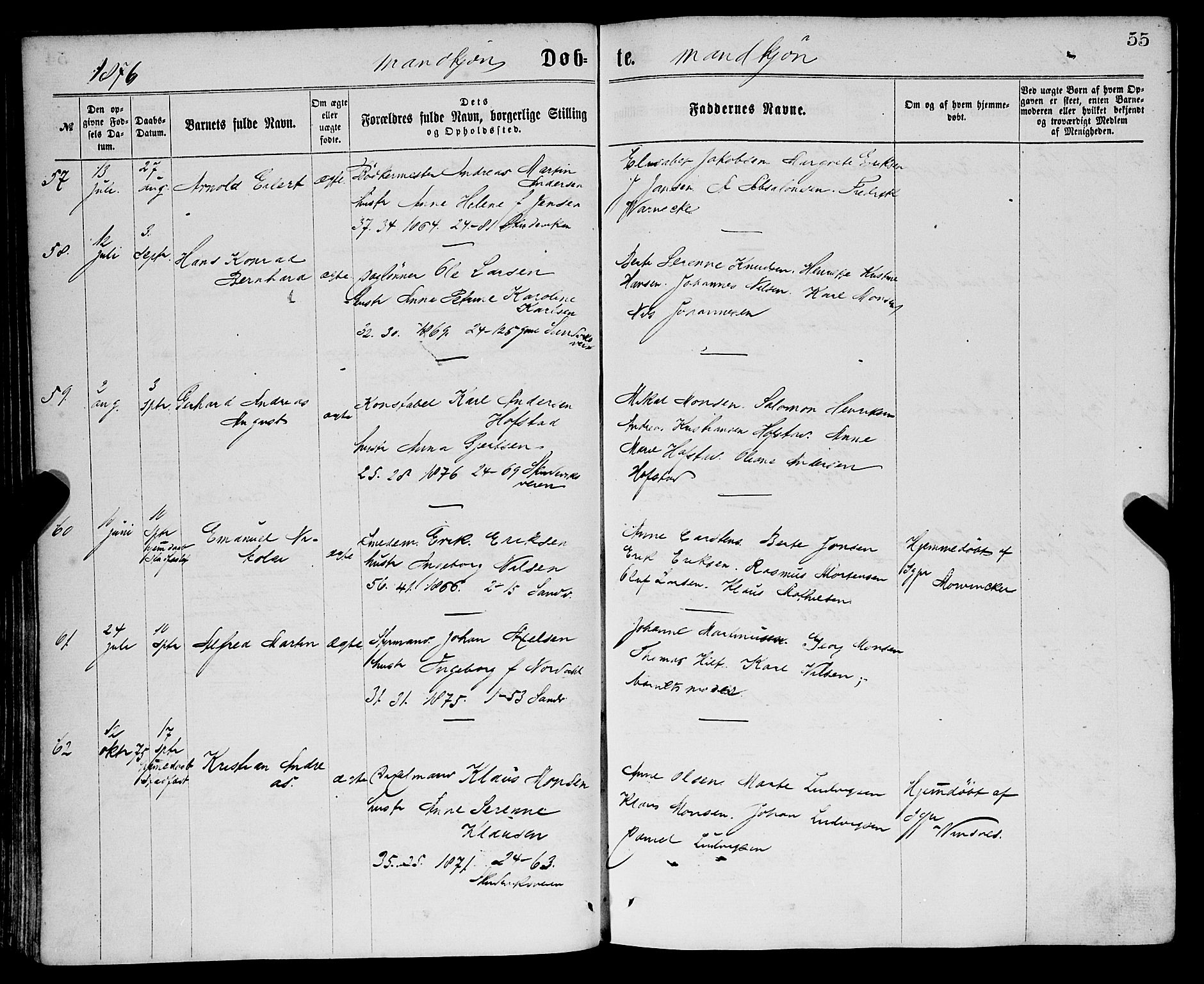 Sandviken Sokneprestembete, AV/SAB-A-77601/H/Ha/L0001: Ministerialbok nr. A 1, 1867-1877, s. 55