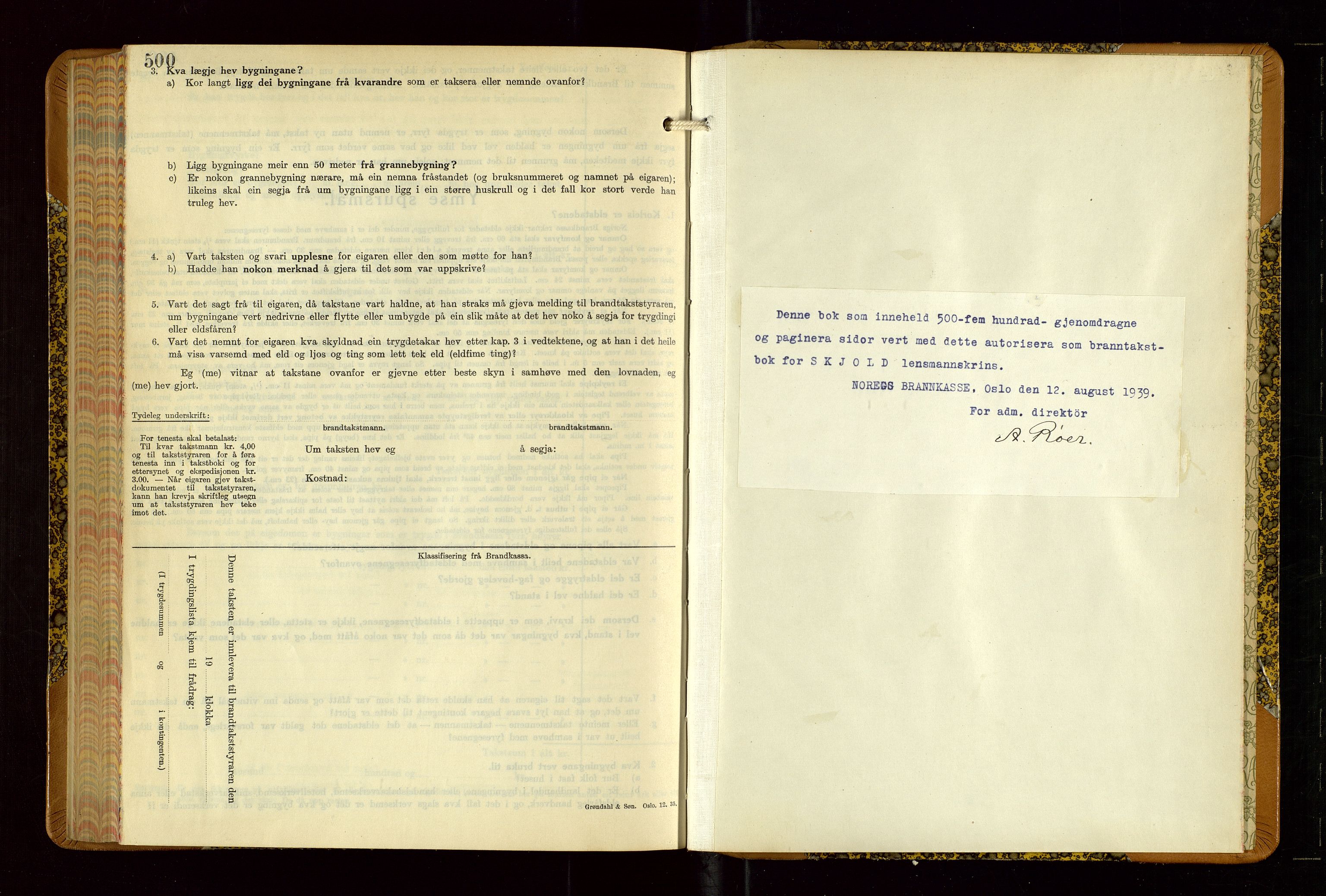 Skjold lensmannskontor, AV/SAST-A-100182/Gob/L0002: "Branntakstbok for Skjold lensmannskrins Rogaland fylke", 1939-1952, s. 500