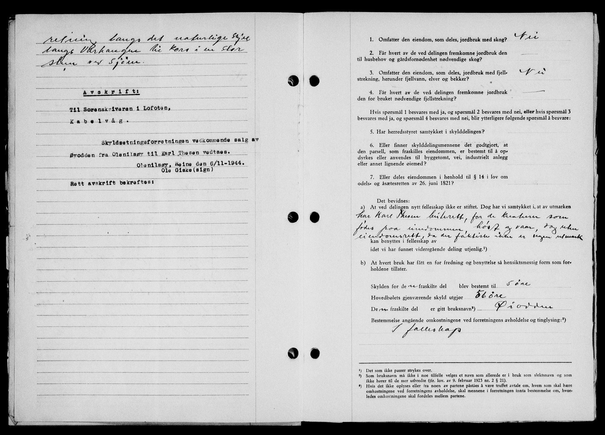 Lofoten sorenskriveri, SAT/A-0017/1/2/2C/L0012a: Pantebok nr. 12a, 1943-1944, Dagboknr: 1189/1944