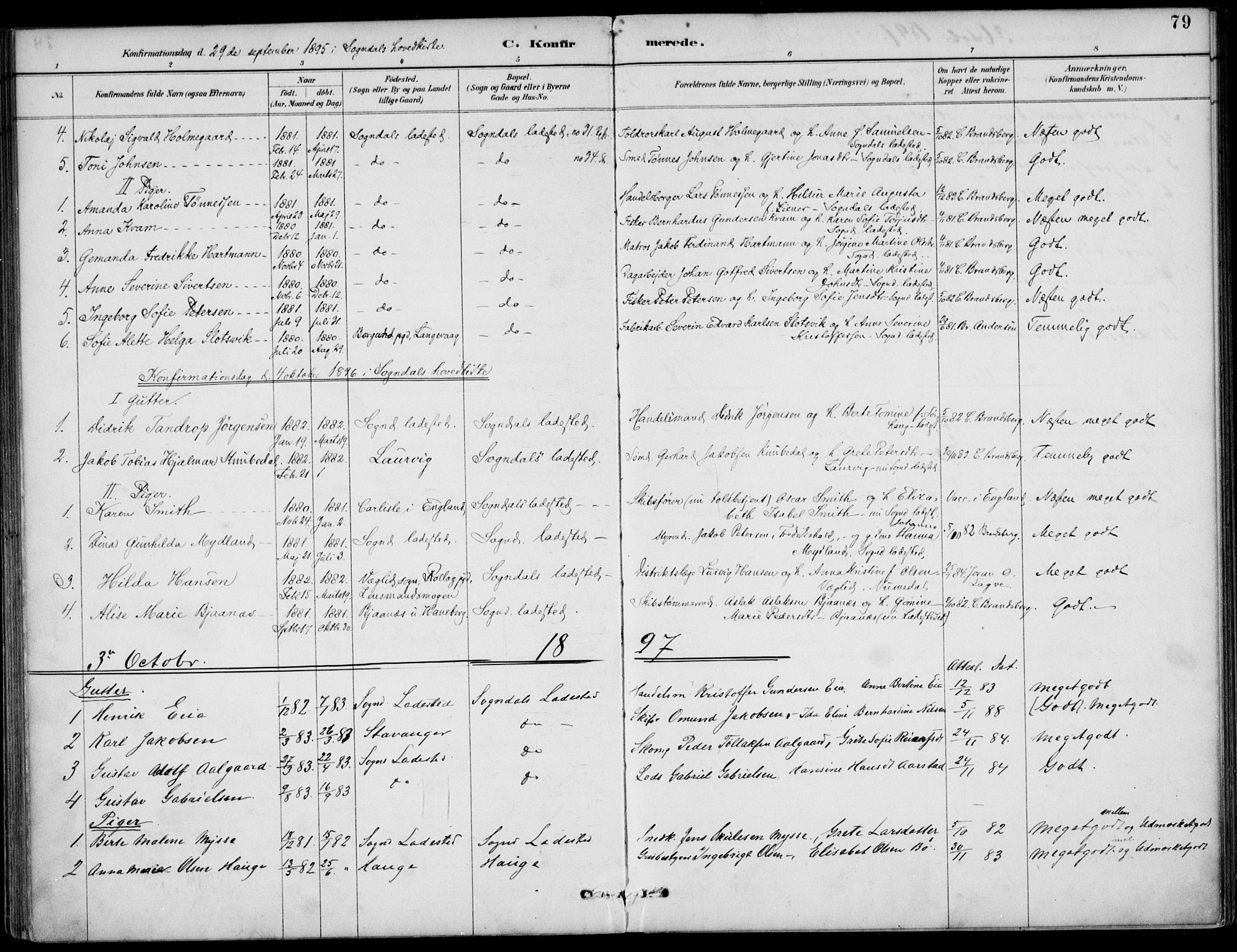 Sokndal sokneprestkontor, SAST/A-101808: Ministerialbok nr. A 12, 1887-1927, s. 79