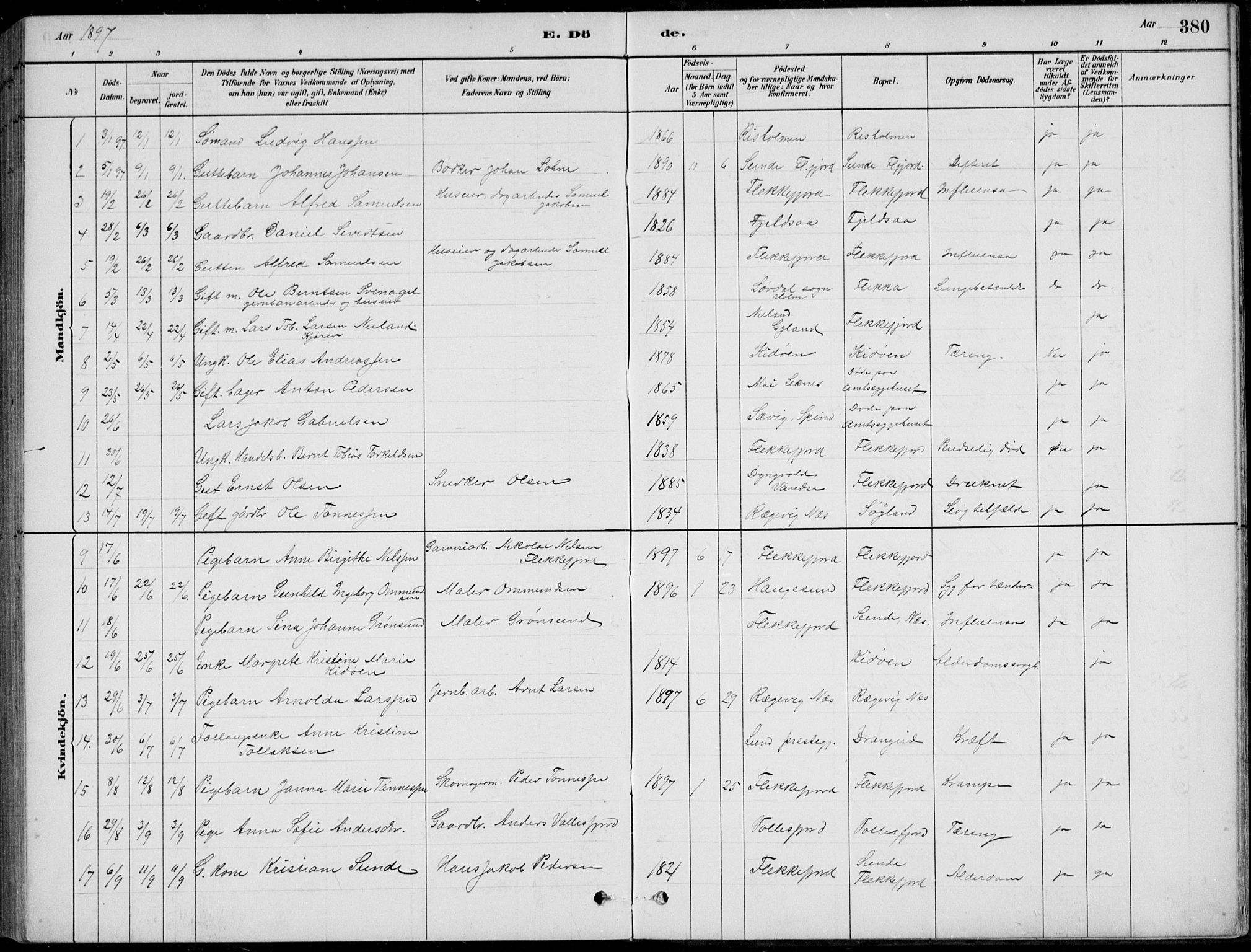 Flekkefjord sokneprestkontor, AV/SAK-1111-0012/F/Fb/Fbc/L0007: Klokkerbok nr. B 7, 1880-1902, s. 380