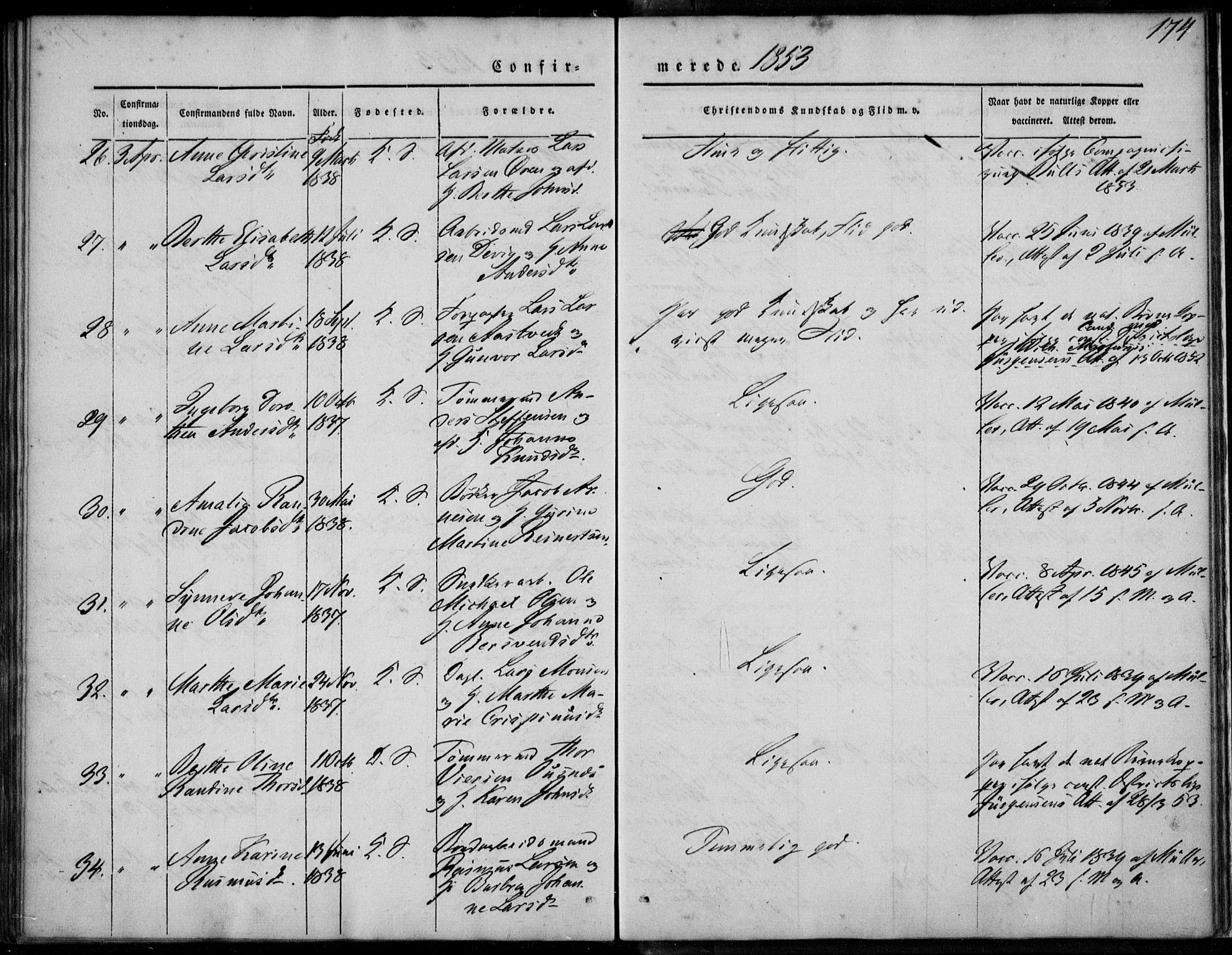 Korskirken sokneprestembete, SAB/A-76101/H/Haa/L0026: Ministerialbok nr. C 2, 1842-1854, s. 174