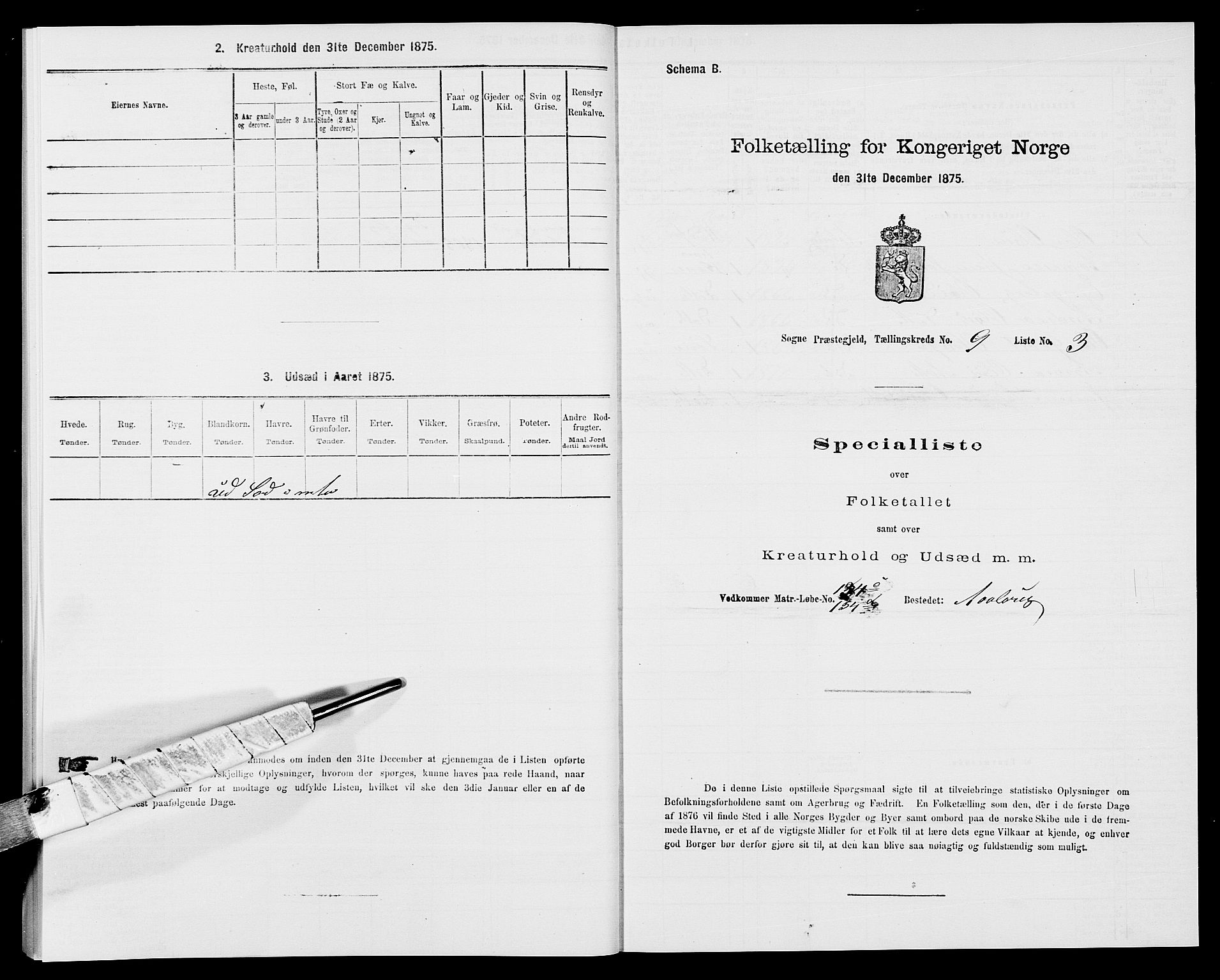 SAK, Folketelling 1875 for 1018P Søgne prestegjeld, 1875, s. 744