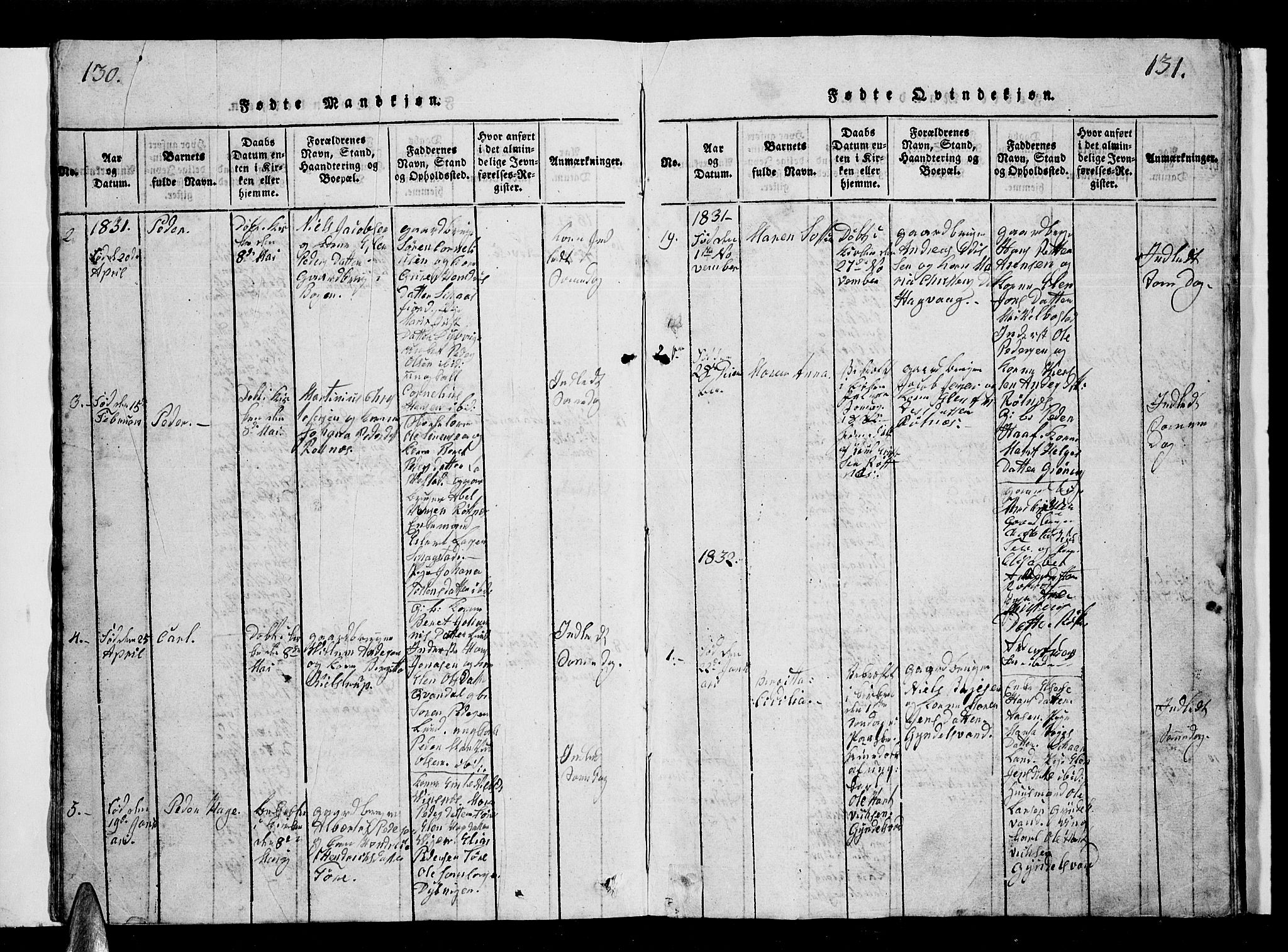 Ministerialprotokoller, klokkerbøker og fødselsregistre - Nordland, AV/SAT-A-1459/855/L0812: Klokkerbok nr. 855C01, 1821-1838, s. 130-131