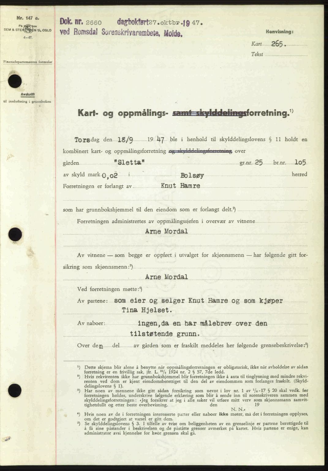 Romsdal sorenskriveri, SAT/A-4149/1/2/2C: Pantebok nr. A24, 1947-1947, Dagboknr: 2660/1947