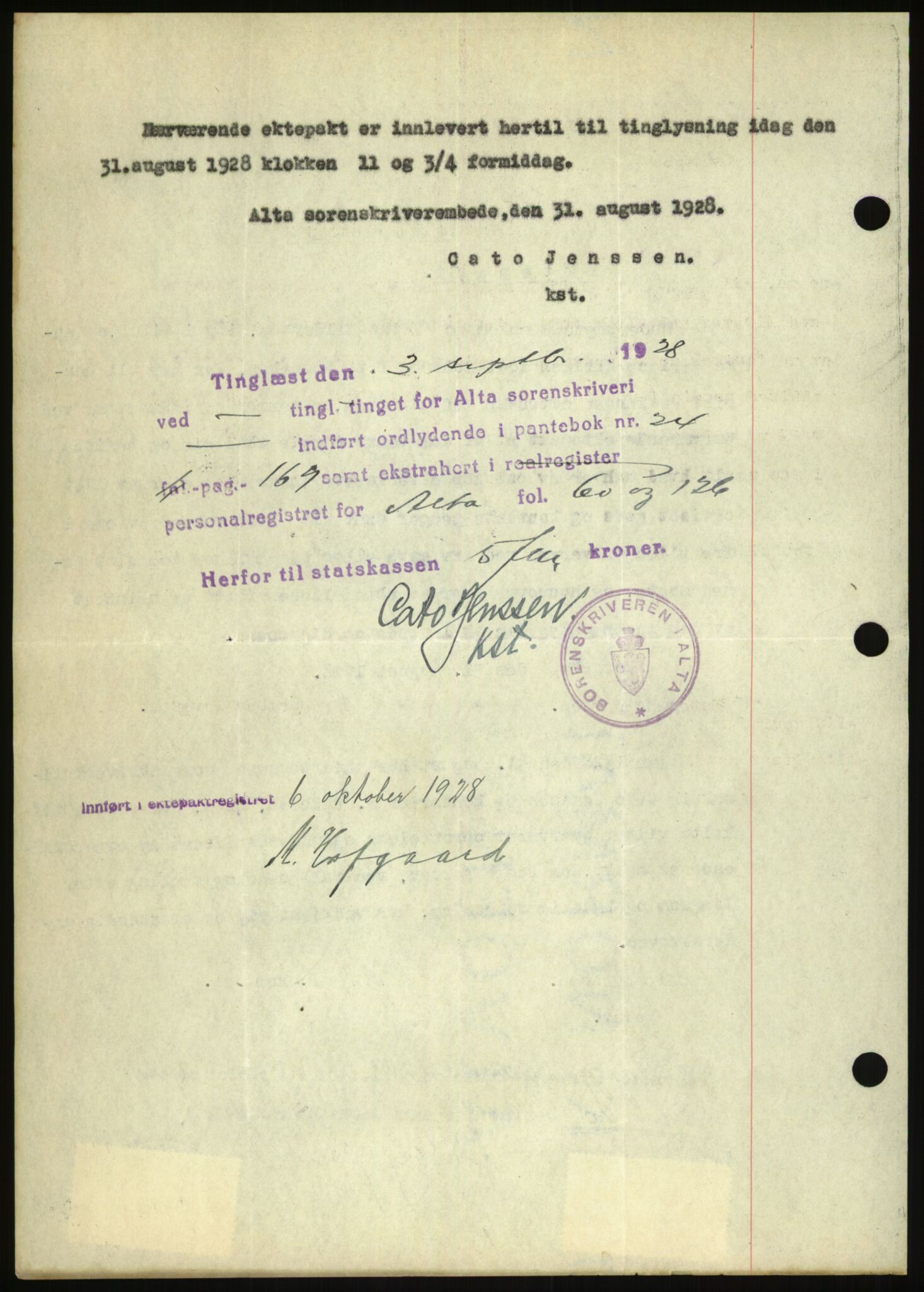 Oslo byskriverembete, AV/SAO-A-10227/2/G/Gb/L0072: Tinglyste ektepakter, Finnmark, bind 1, 1928-1950