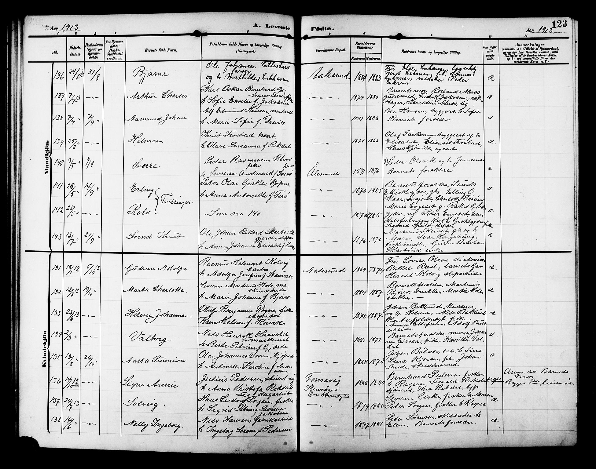 Ministerialprotokoller, klokkerbøker og fødselsregistre - Møre og Romsdal, AV/SAT-A-1454/529/L0471: Klokkerbok nr. 529C08, 1909-1921, s. 123