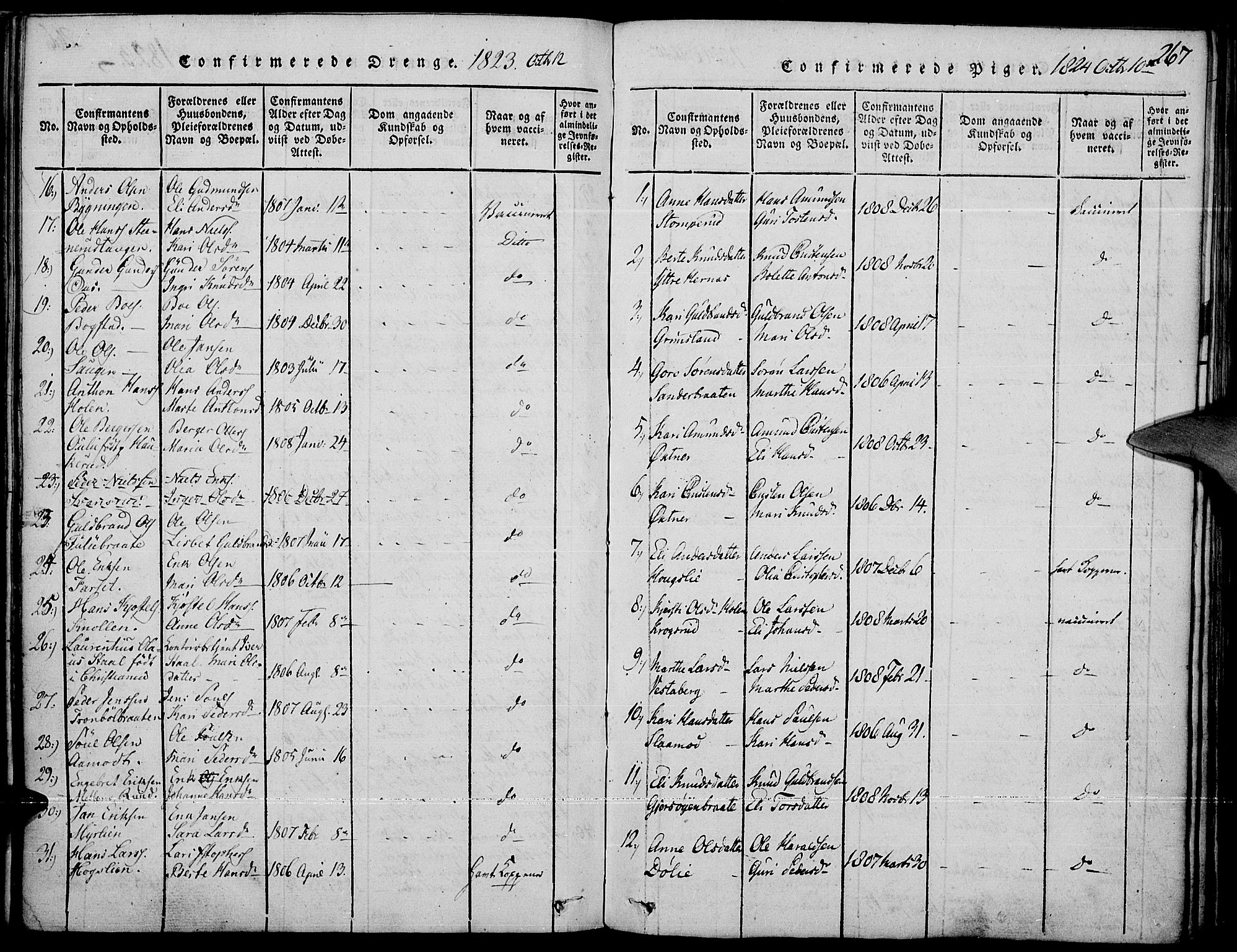 Strøm-Odalen prestekontor, AV/SAH-PREST-028/H/Ha/Haa/L0006: Ministerialbok nr. 6, 1814-1850, s. 267