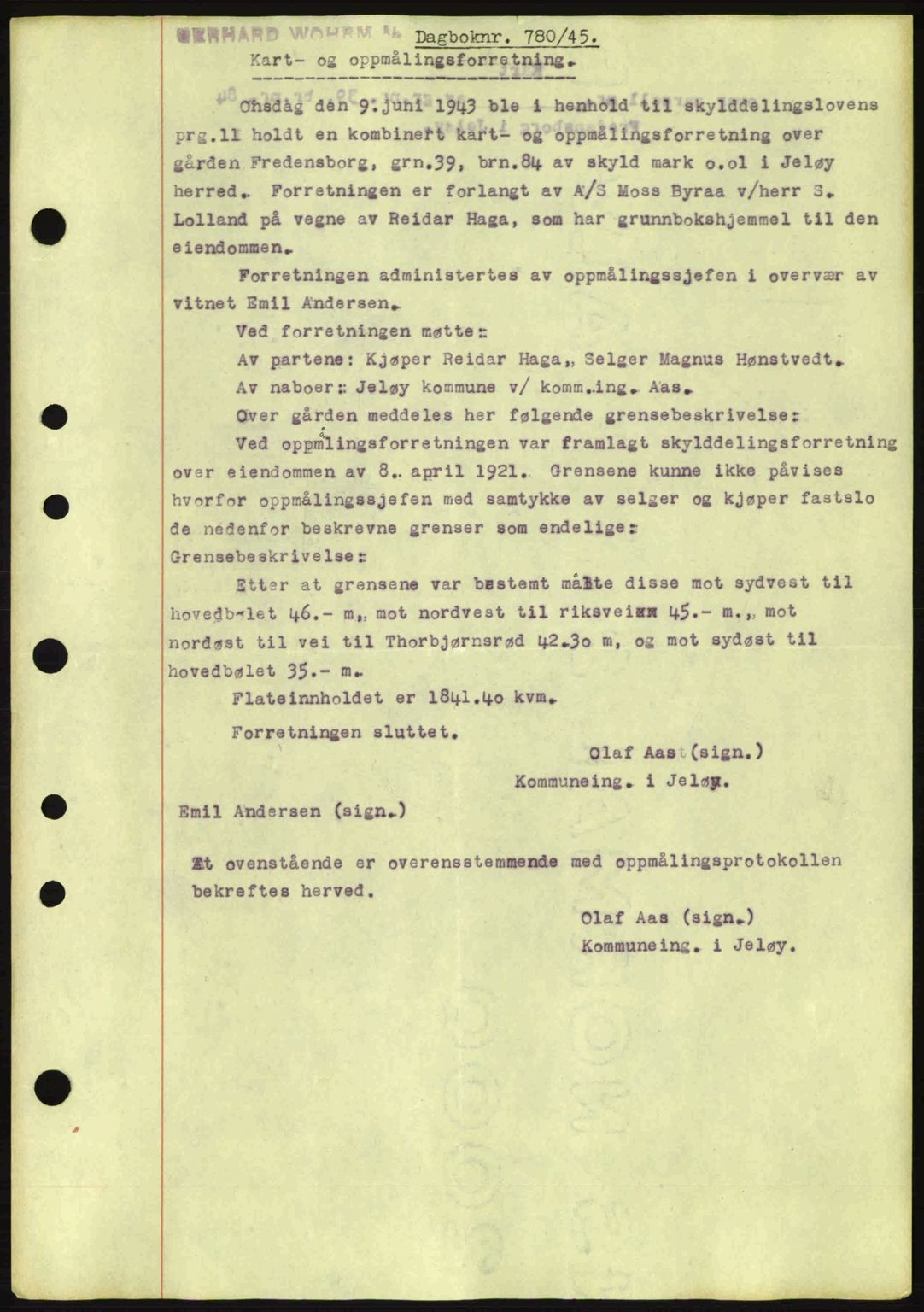 Moss sorenskriveri, SAO/A-10168: Pantebok nr. A13, 1944-1945, Dagboknr: 780/1945