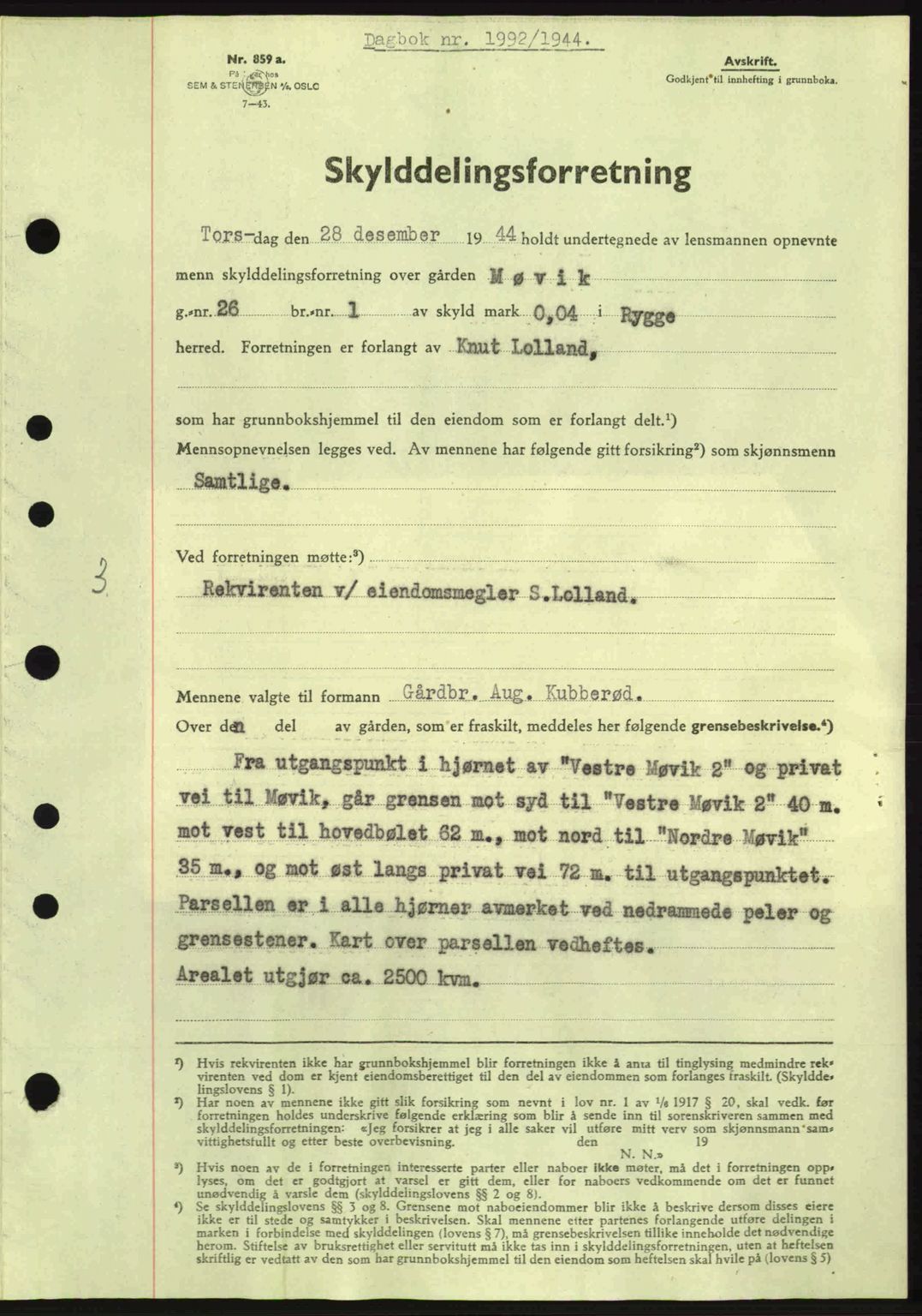 Moss sorenskriveri, SAO/A-10168: Pantebok nr. A13, 1944-1945, Dagboknr: 1992/1944