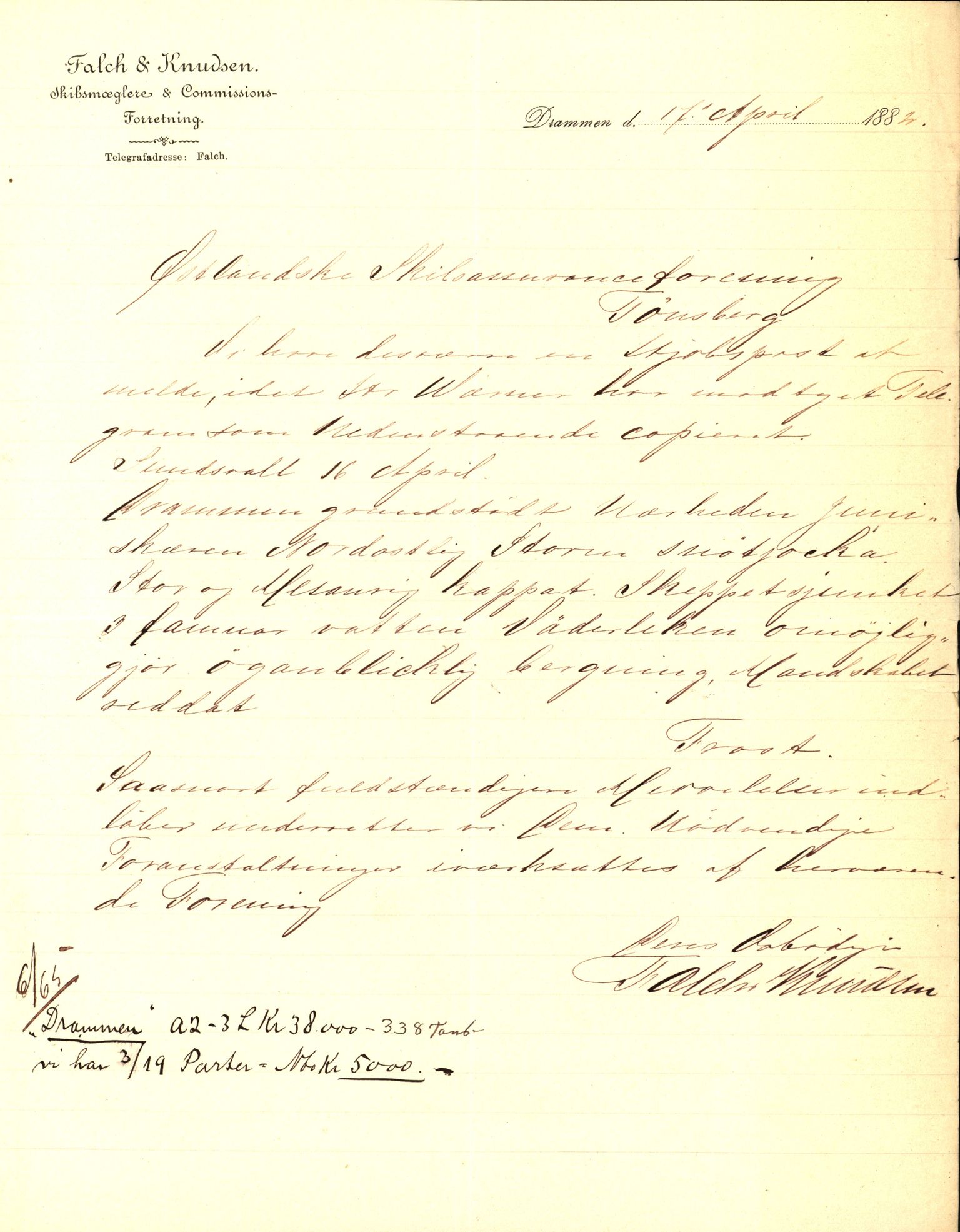 Pa 63 - Østlandske skibsassuranceforening, VEMU/A-1079/G/Ga/L0015/0007: Havaridokumenter / Jil, B.M. Width, Luca, Flora, Drammen, 1882, s. 70