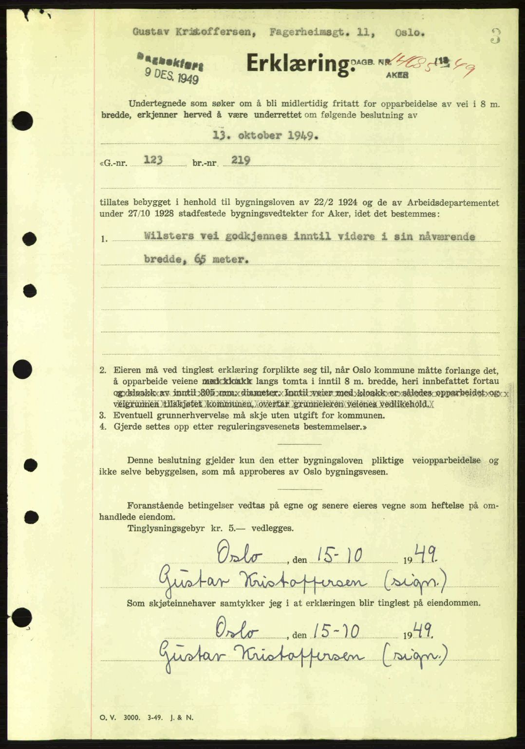 Oslo byskriverembete, AV/SAO-A-10227/G/Gb/Gbd/Gbda/L0017: Pantebok nr. A215, 1949-1950, Dagboknr: 14685/1949
