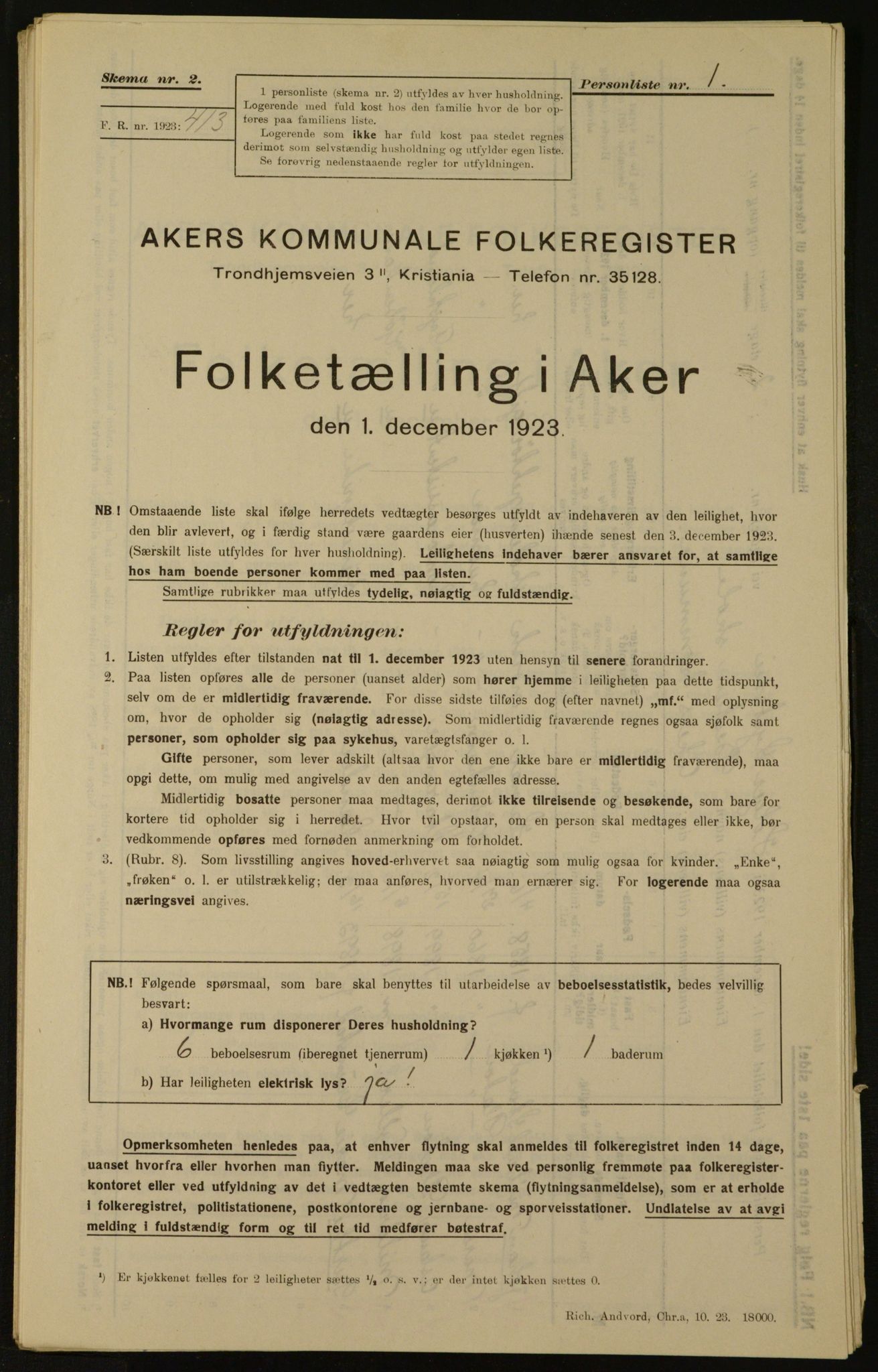 , Kommunal folketelling 1.12.1923 for Aker, 1923, s. 2576