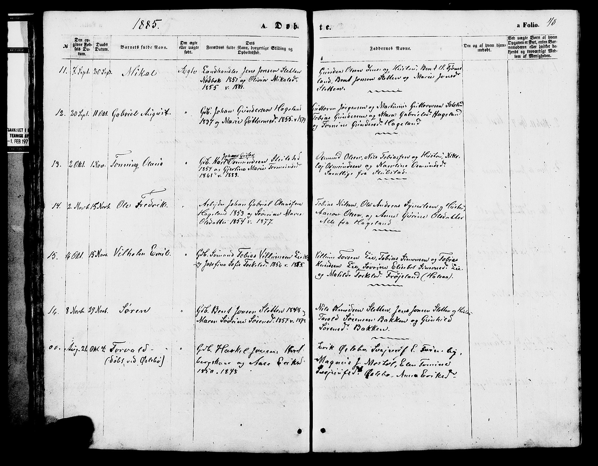 Holum sokneprestkontor, AV/SAK-1111-0022/F/Fb/Fba/L0004: Klokkerbok nr. B 4, 1867-1890, s. 48