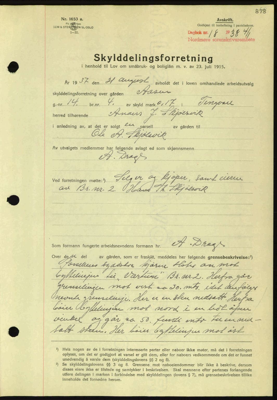 Nordmøre sorenskriveri, AV/SAT-A-4132/1/2/2Ca: Pantebok nr. A82, 1937-1938, Dagboknr: 18/1938