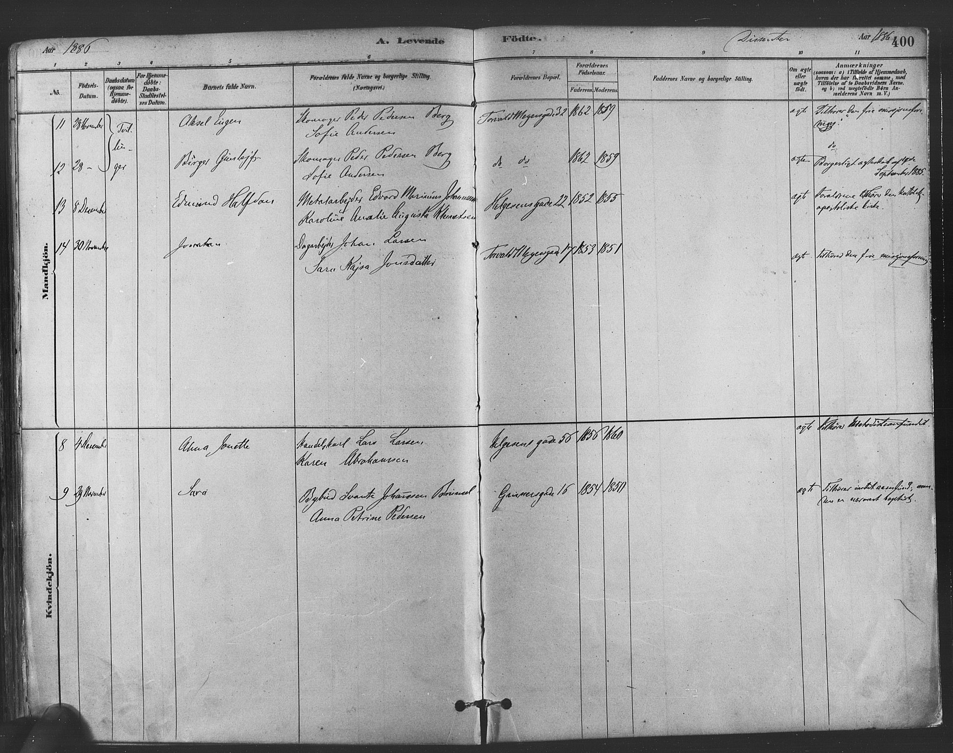 Paulus prestekontor Kirkebøker, AV/SAO-A-10871/F/Fa/L0003: Ministerialbok nr. 3, 1879-1887, s. 400
