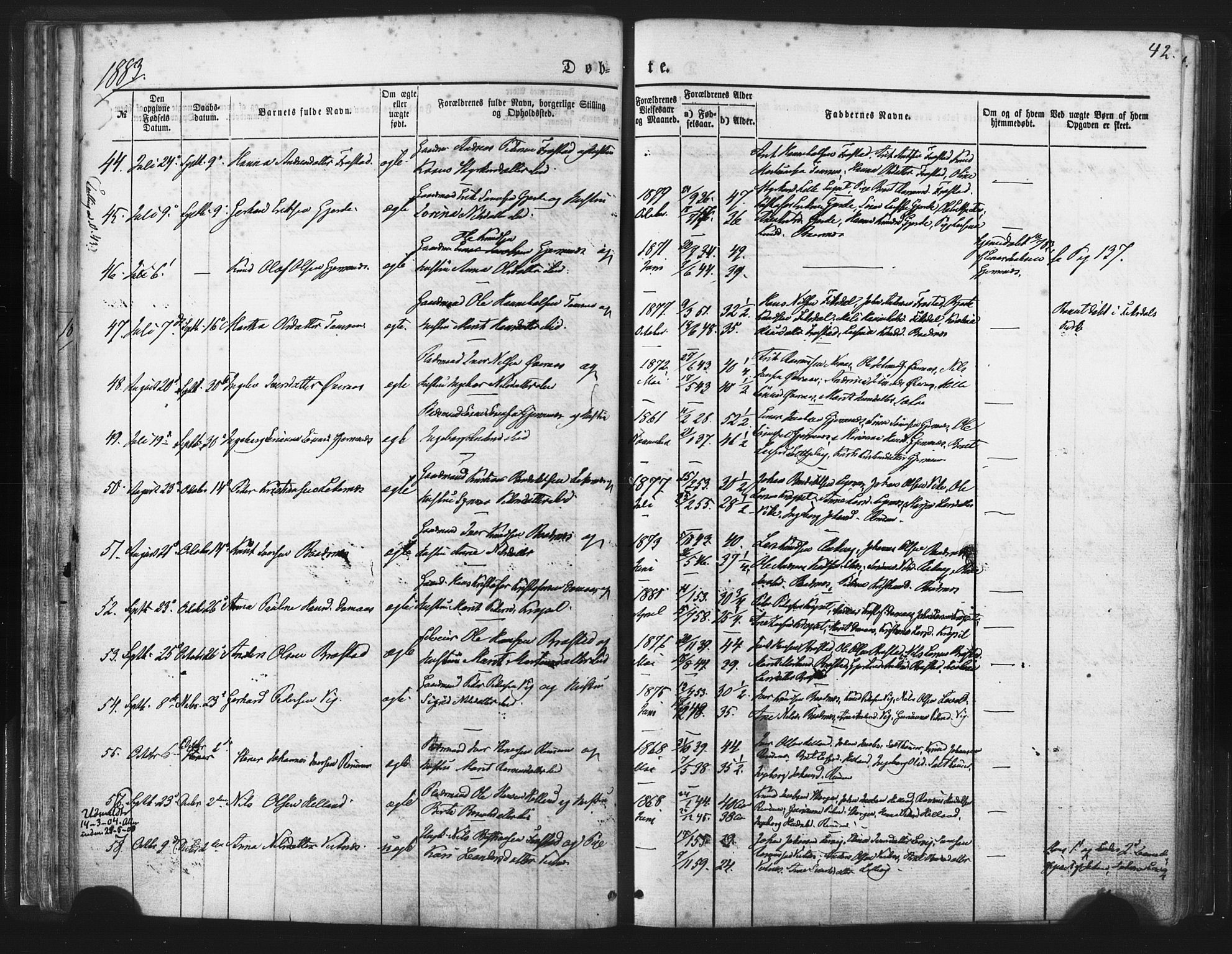 Ministerialprotokoller, klokkerbøker og fødselsregistre - Møre og Romsdal, AV/SAT-A-1454/539/L0530: Ministerialbok nr. 539A03, 1872-1886, s. 42