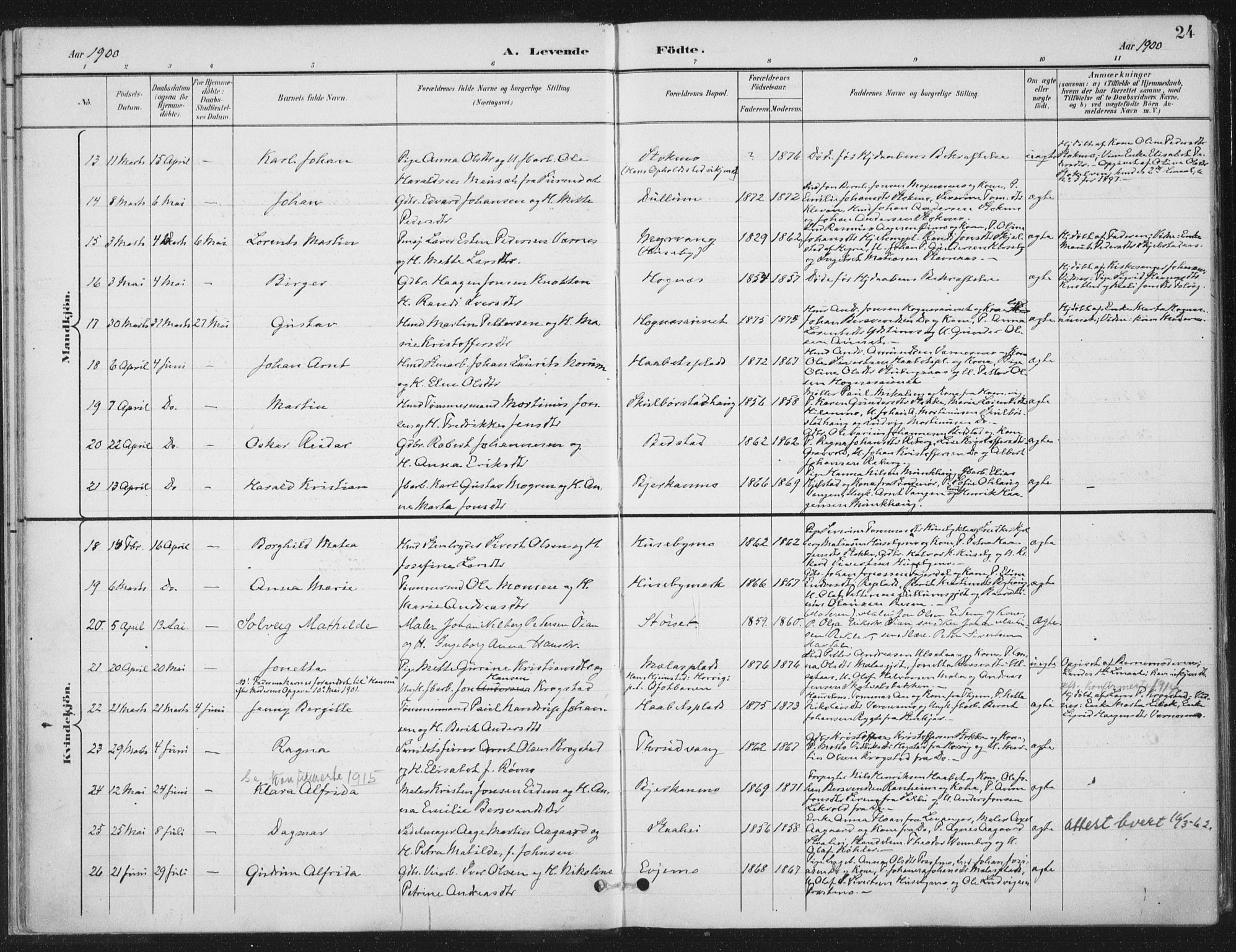 Ministerialprotokoller, klokkerbøker og fødselsregistre - Nord-Trøndelag, SAT/A-1458/709/L0082: Ministerialbok nr. 709A22, 1896-1916, s. 24