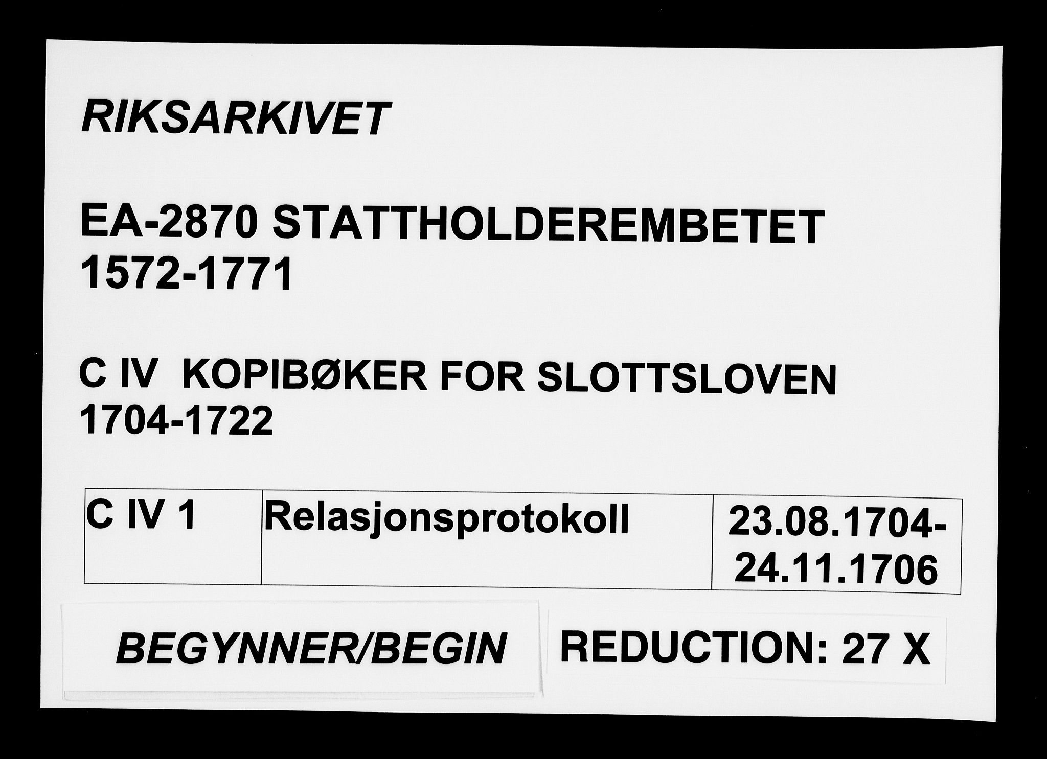 Stattholderembetet 1572-1771, AV/RA-EA-2870/Bd/L0001: Relasjonsprotokoll, 1704-1706