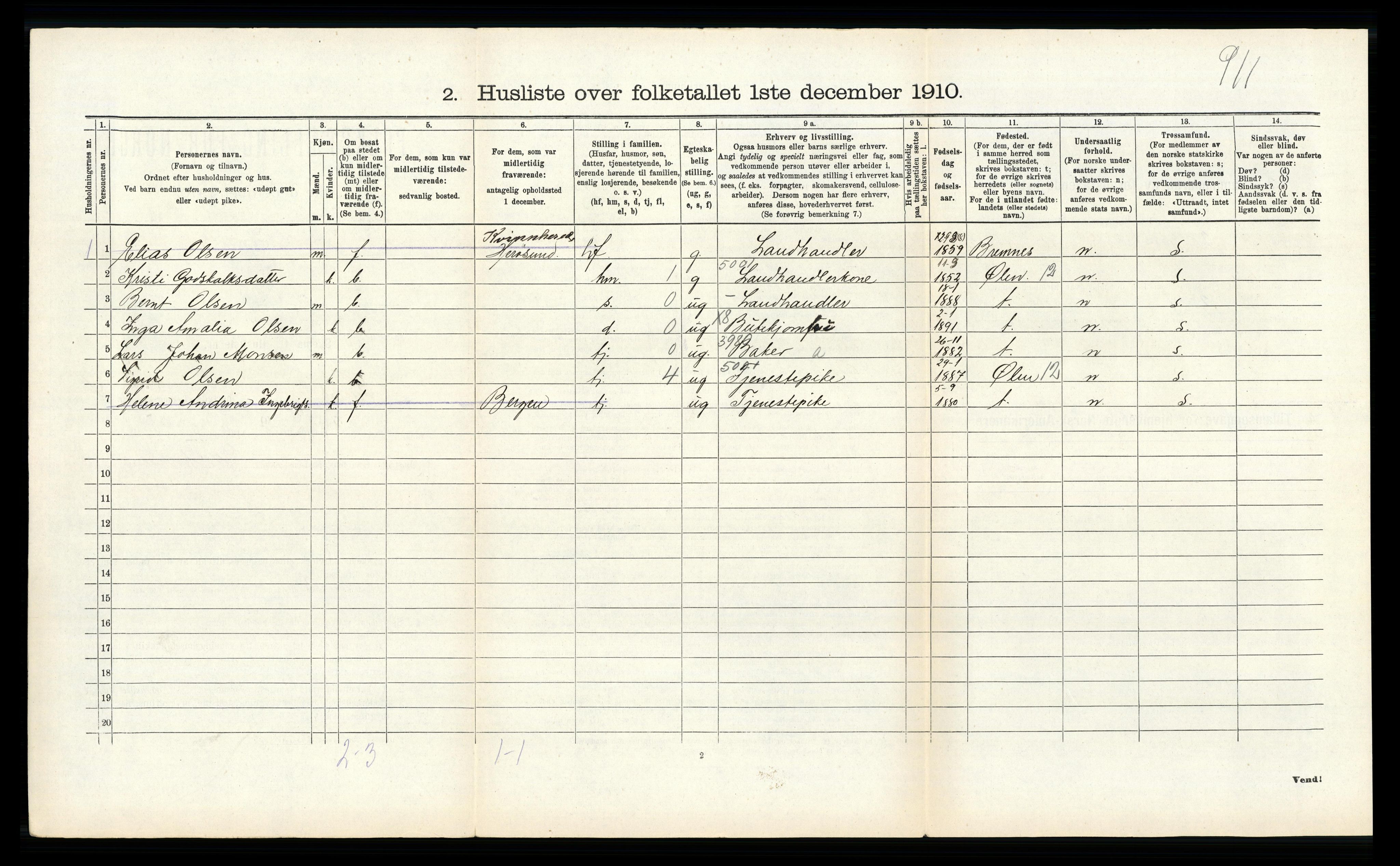 RA, Folketelling 1910 for 1245 Sund herred, 1910, s. 331