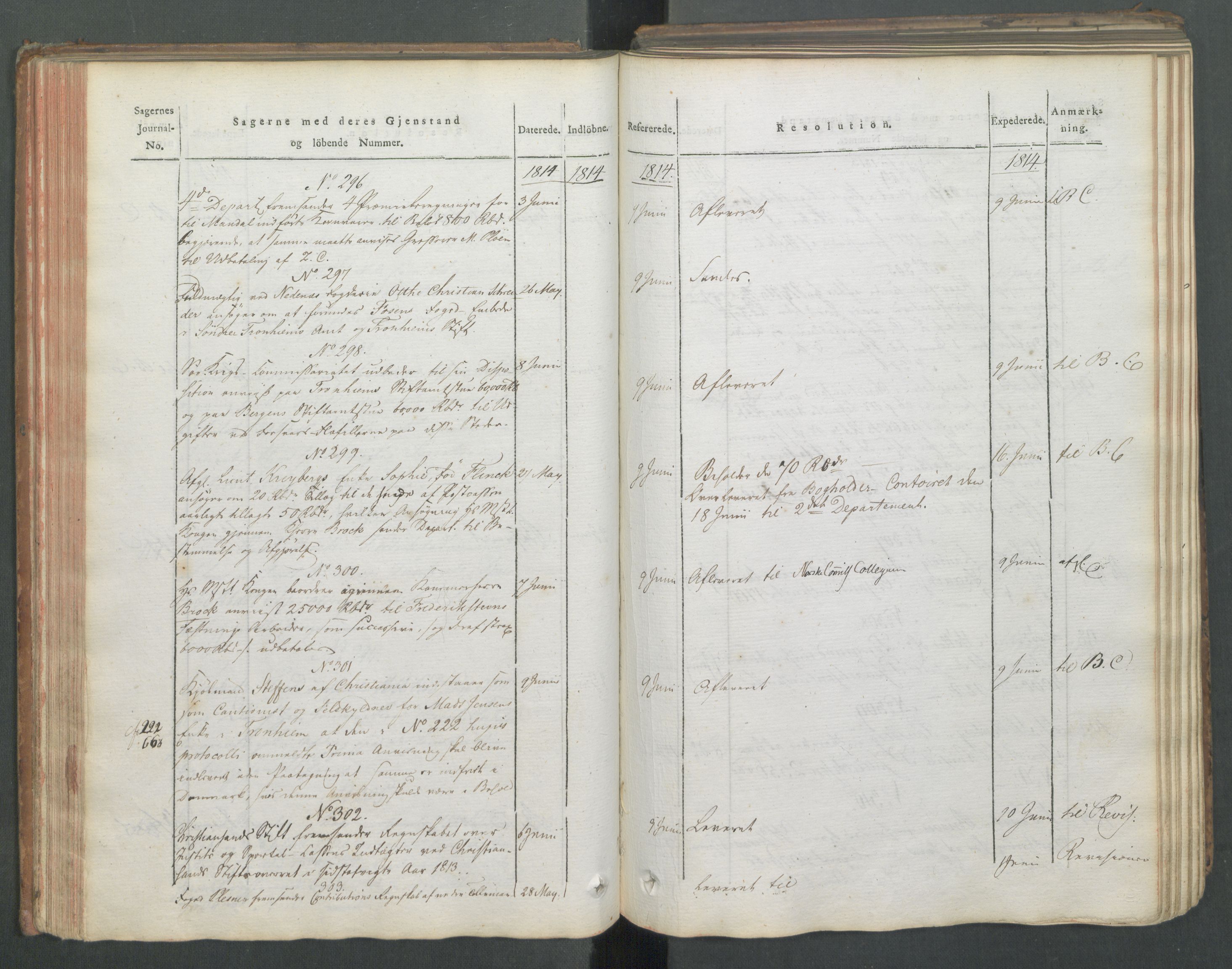 Departementene i 1814, RA/S-3899/Fa/L0008: 1. byrå - Journal B, 1814, s. 70