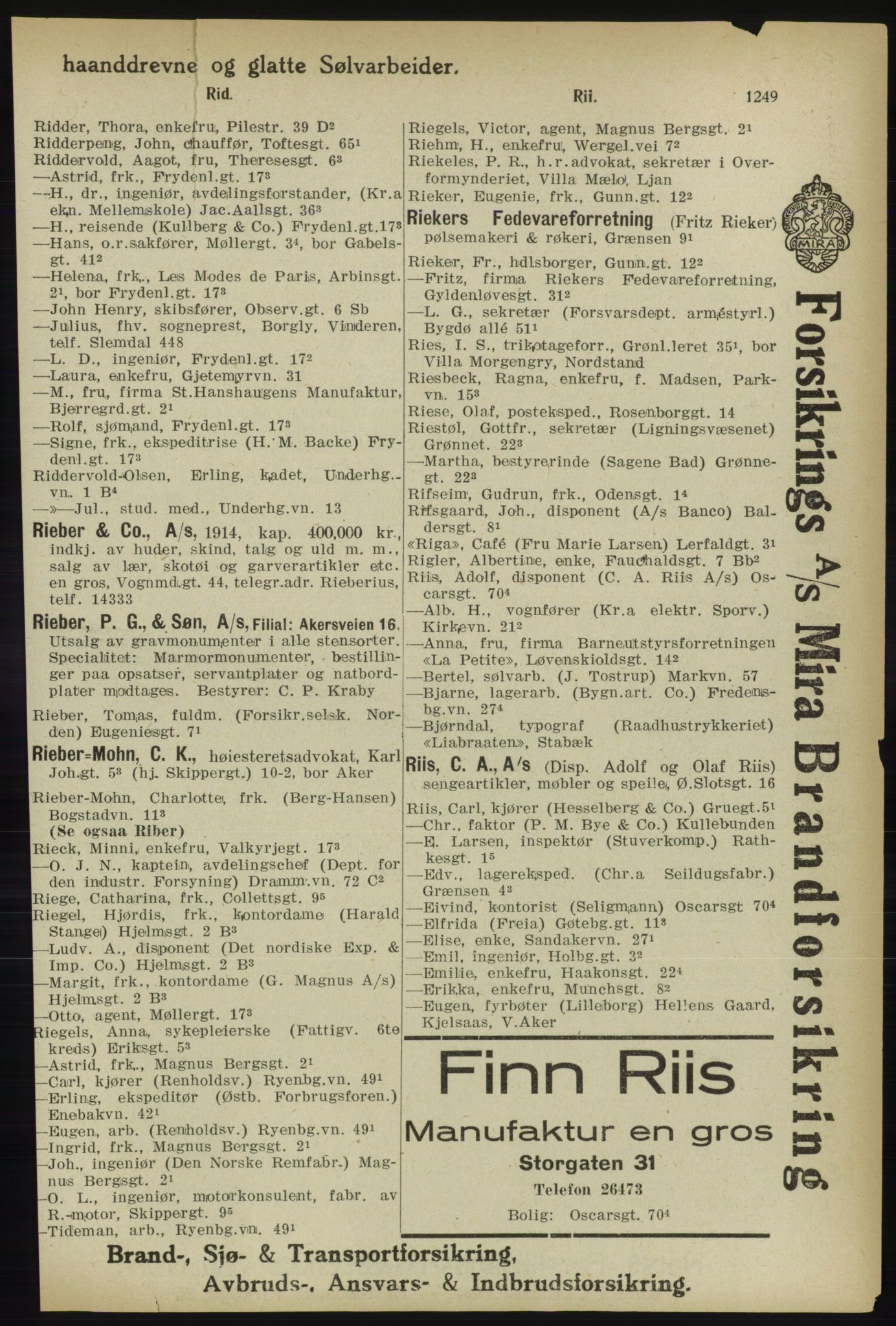Kristiania/Oslo adressebok, PUBL/-, 1918, s. 1274