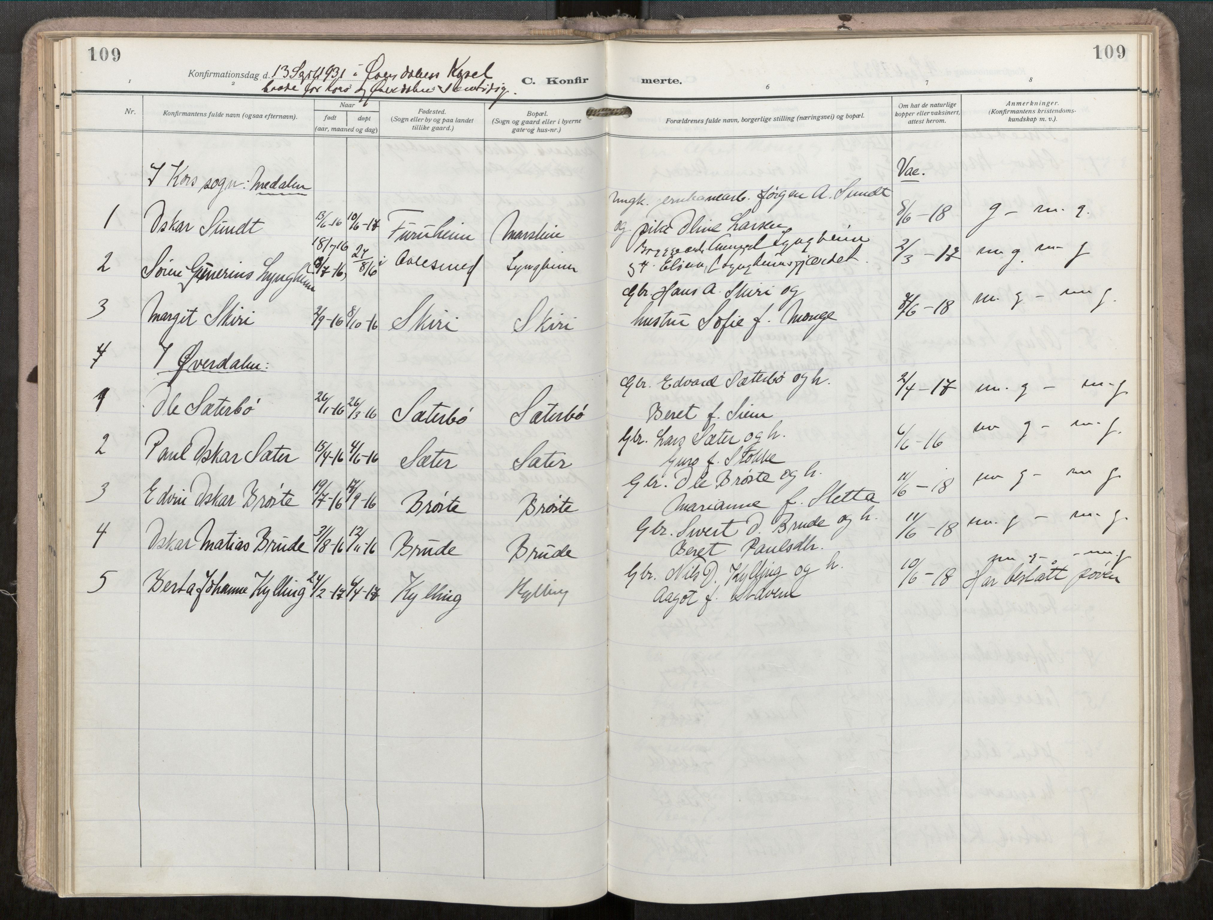 Ministerialprotokoller, klokkerbøker og fødselsregistre - Møre og Romsdal, AV/SAT-A-1454/546/L0601: Ministerialbok nr. 546A04, 1919-1956, s. 109