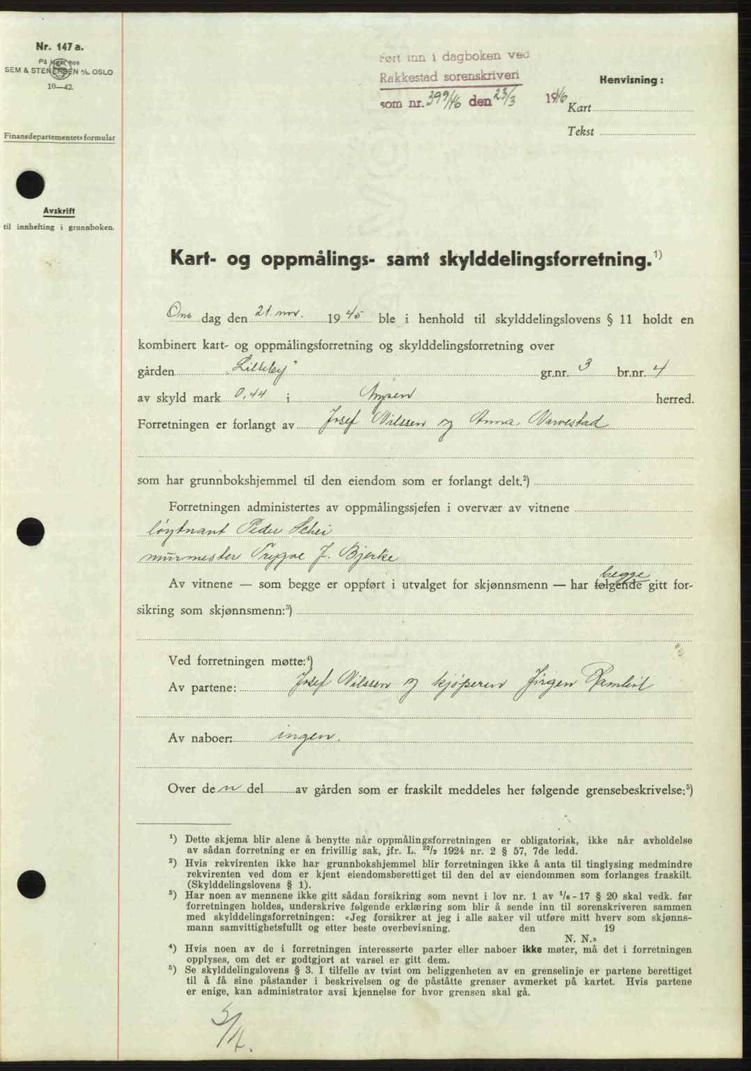 Rakkestad sorenskriveri, AV/SAO-A-10686/G/Gb/Gba/Gbab/L0012a: Pantebok nr. A12 I, 1945-1946, Dagboknr: 399/1946