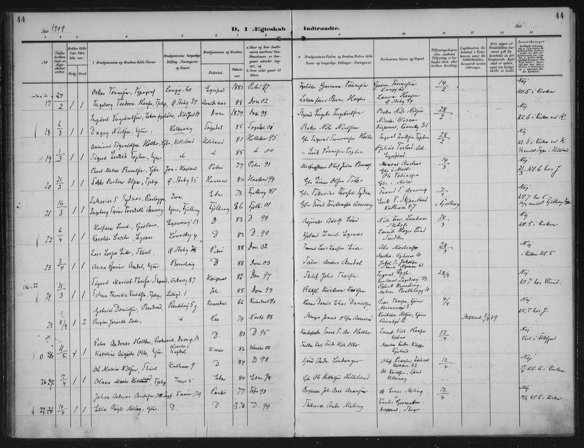Domkirken sokneprestkontor, AV/SAST-A-101812/002/A/L0016: Ministerialbok nr. A 33, 1905-1922, s. 44