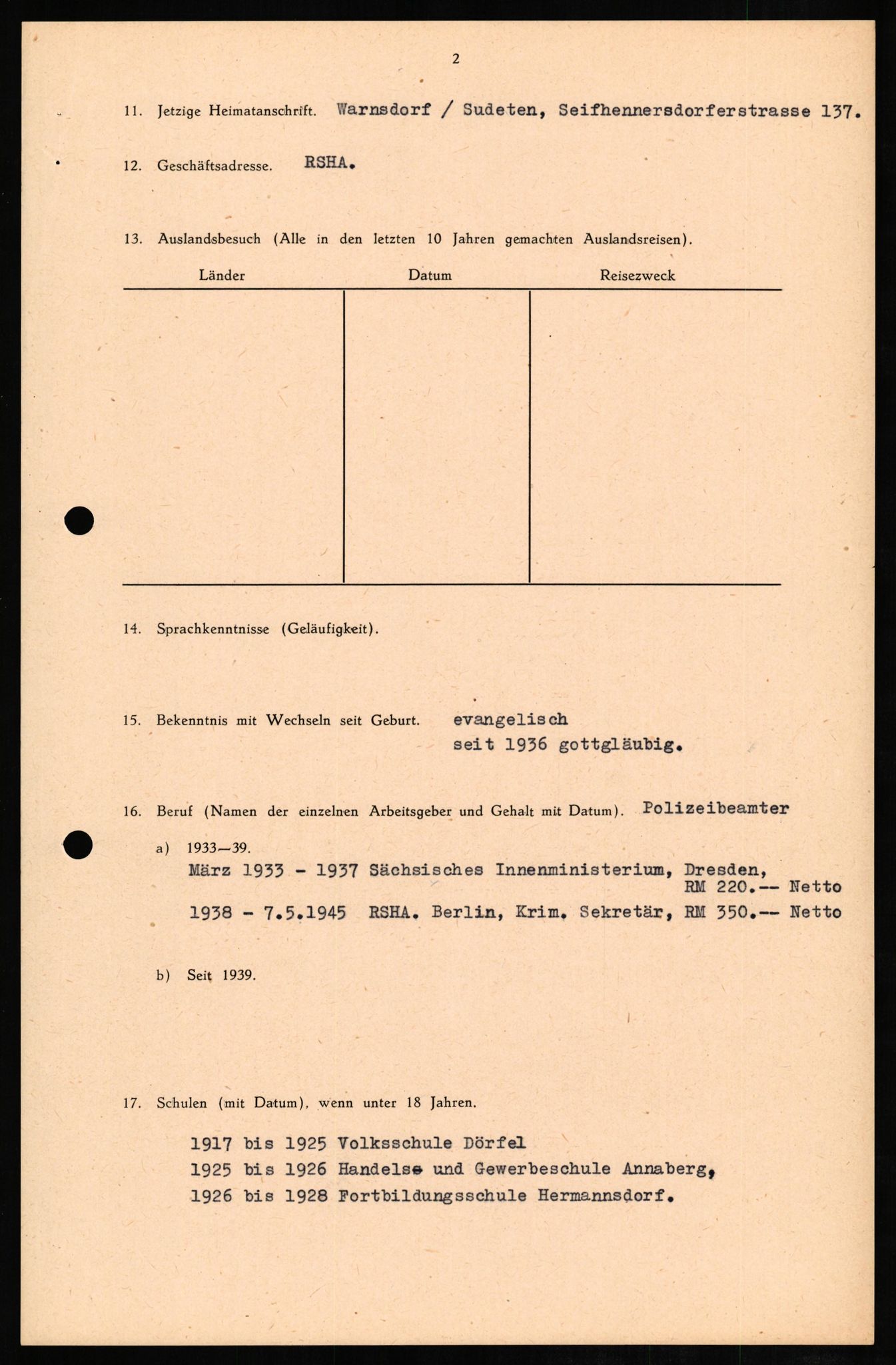 Forsvaret, Forsvarets overkommando II, AV/RA-RAFA-3915/D/Db/L0010: CI Questionaires. Tyske okkupasjonsstyrker i Norge. Tyskere., 1945-1946, s. 258