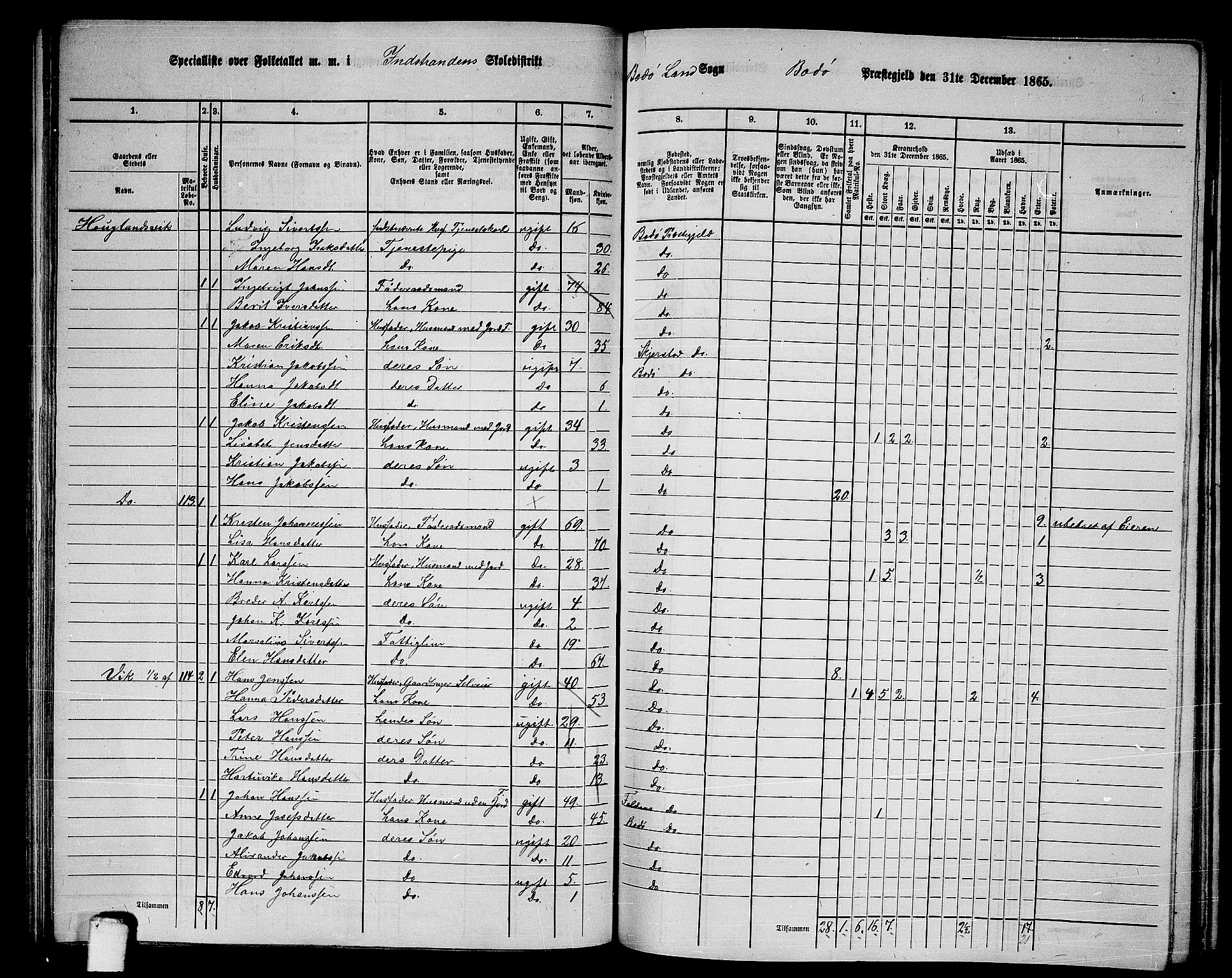 RA, Folketelling 1865 for 1843L Bodø prestegjeld, Bodø landsokn, 1865, s. 70