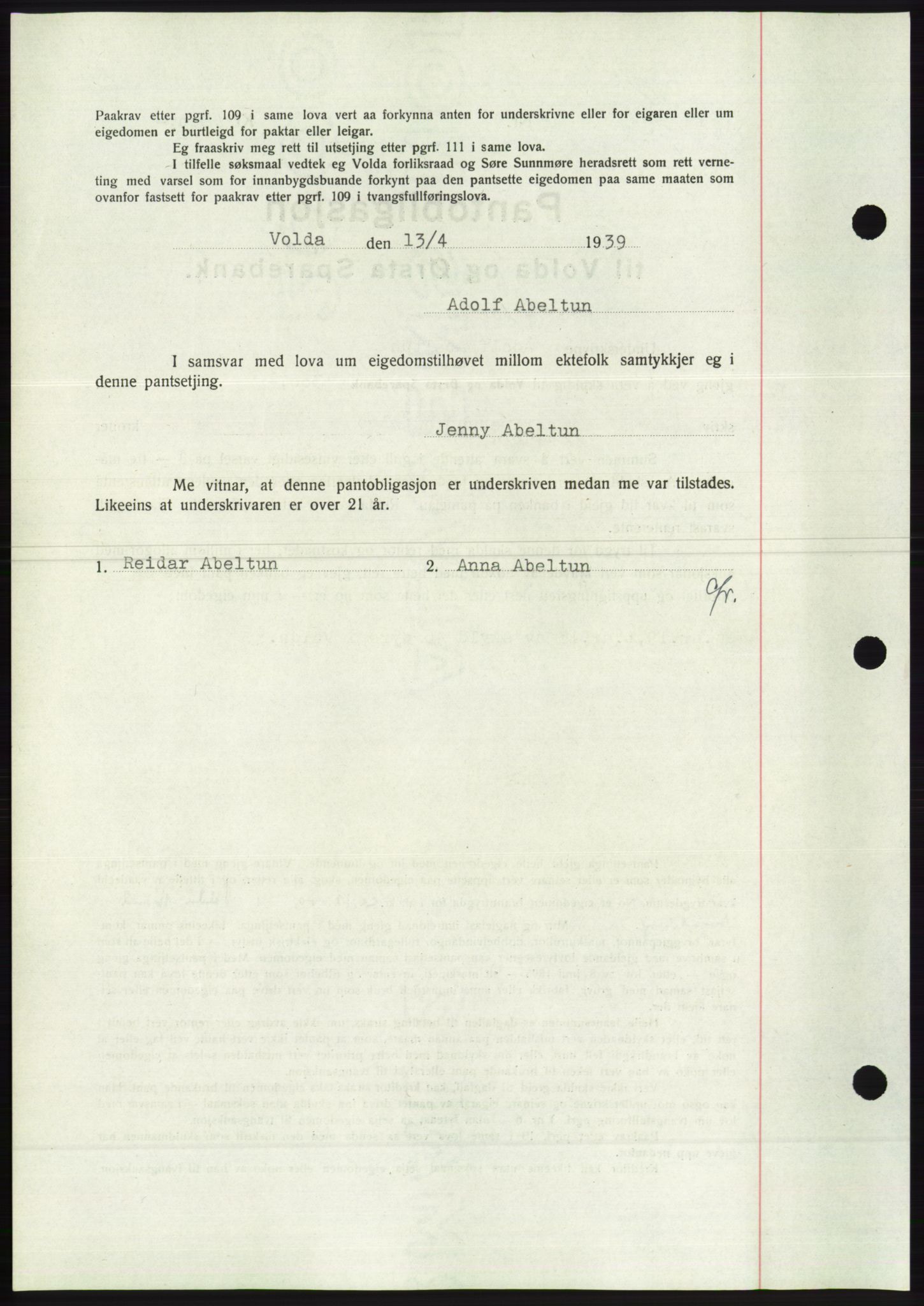 Søre Sunnmøre sorenskriveri, AV/SAT-A-4122/1/2/2C/L0067: Pantebok nr. 61, 1938-1939, Dagboknr: 529/1939