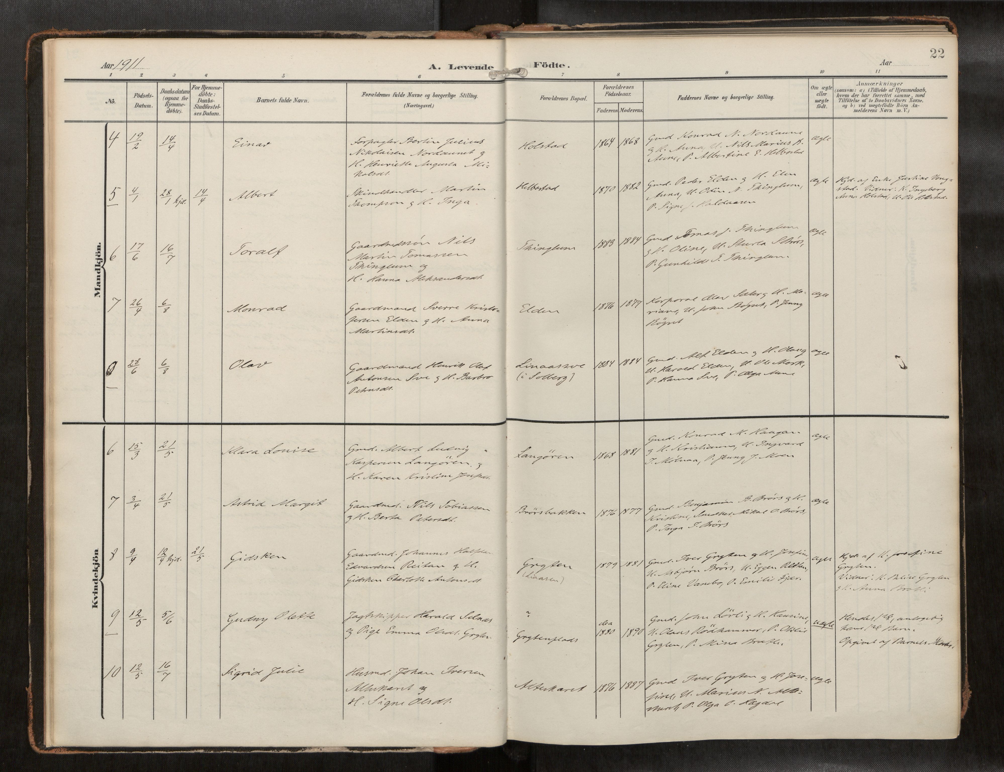 Ministerialprotokoller, klokkerbøker og fødselsregistre - Nord-Trøndelag, AV/SAT-A-1458/742/L0409a: Ministerialbok nr. 742A03, 1906-1924, s. 22