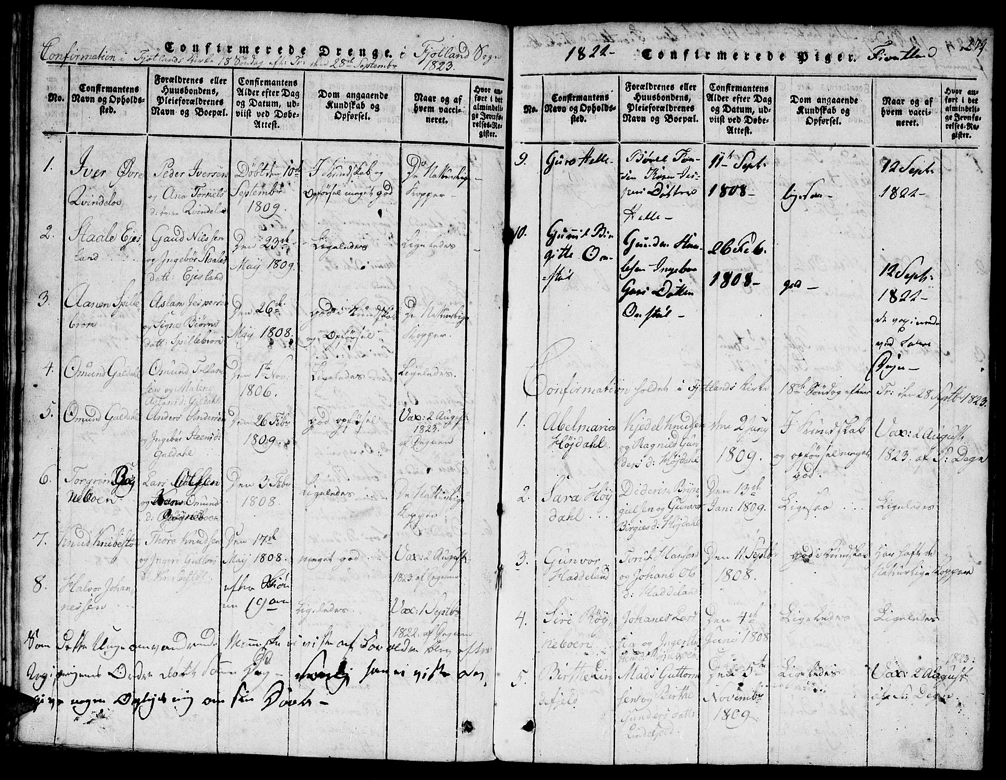 Hægebostad sokneprestkontor, SAK/1111-0024/F/Fa/Faa/L0002: Ministerialbok nr. A 2 /3, 1816-1825, s. 279