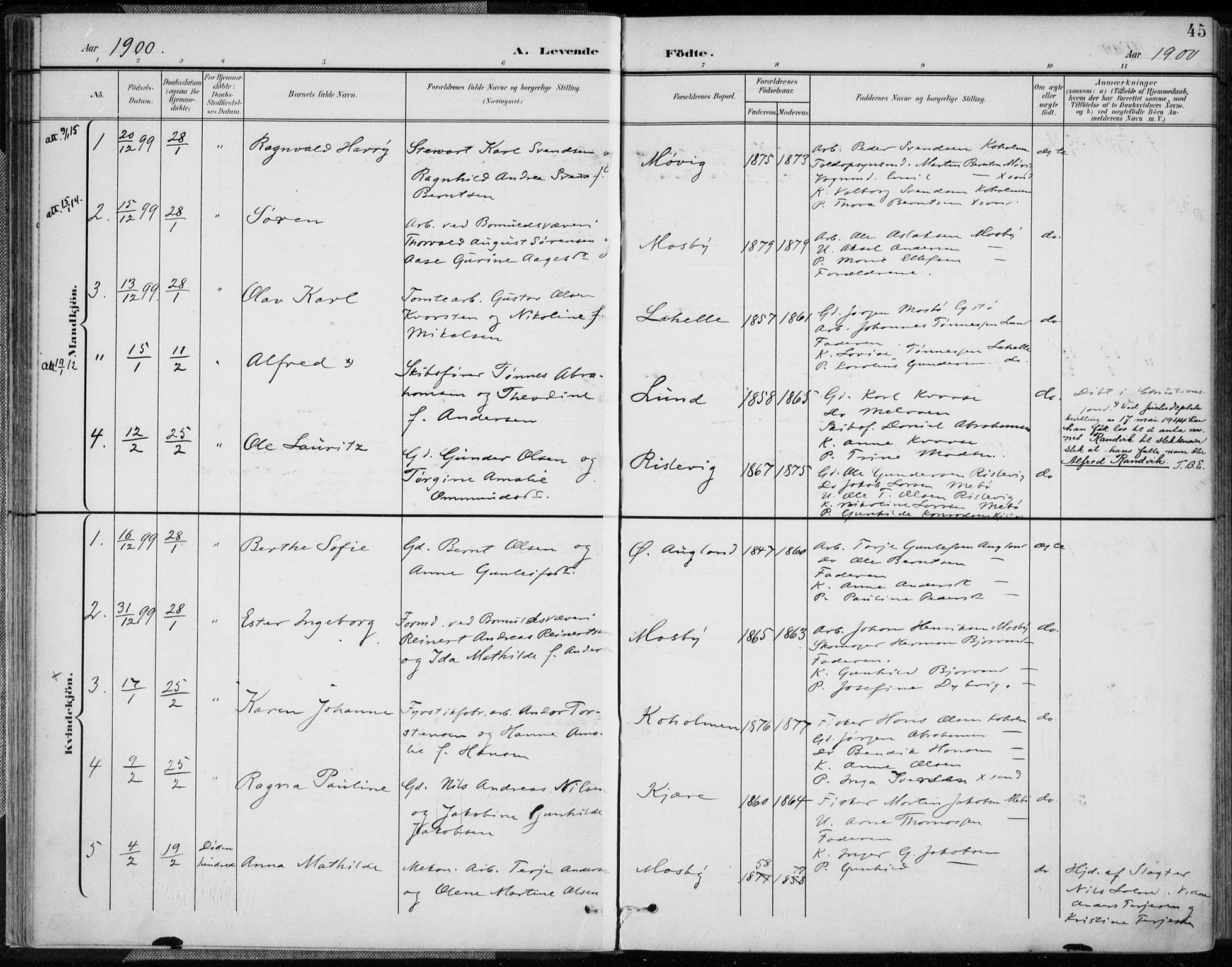 Oddernes sokneprestkontor, AV/SAK-1111-0033/F/Fa/Faa/L0010: Ministerialbok nr. A 10, 1897-1911, s. 45