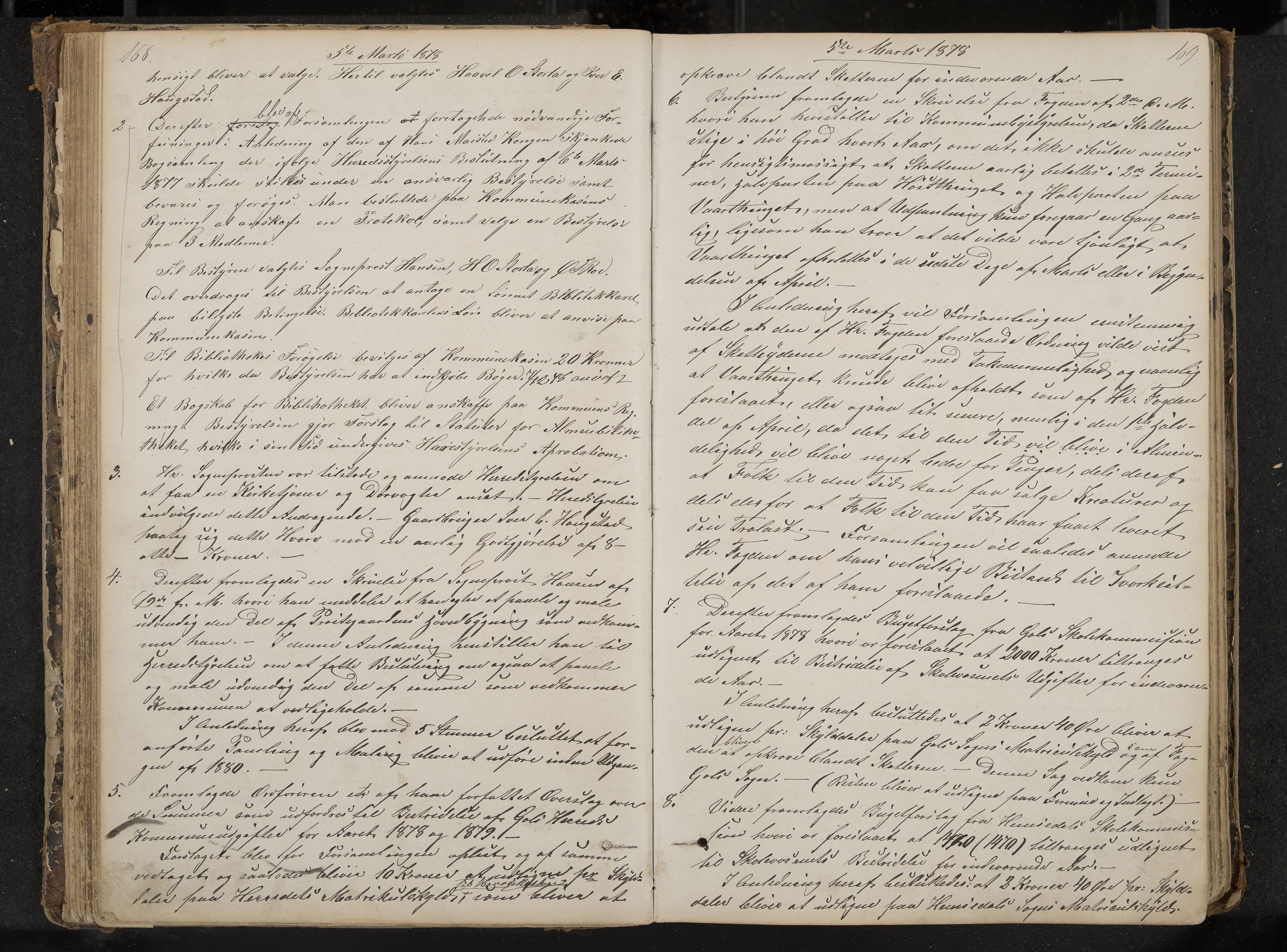 Gol formannskap og sentraladministrasjon, IKAK/0617021-1/A/Aa/L0002: Møtebok med register, 1870-1892, s. 168-169