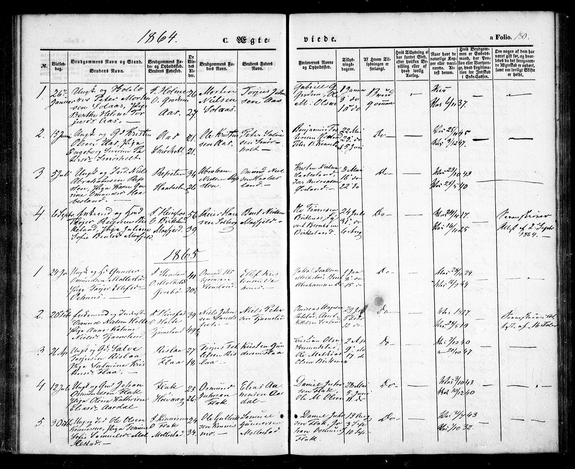 Birkenes sokneprestkontor, SAK/1111-0004/F/Fa/L0003: Ministerialbok nr. A 3, 1850-1866, s. 180