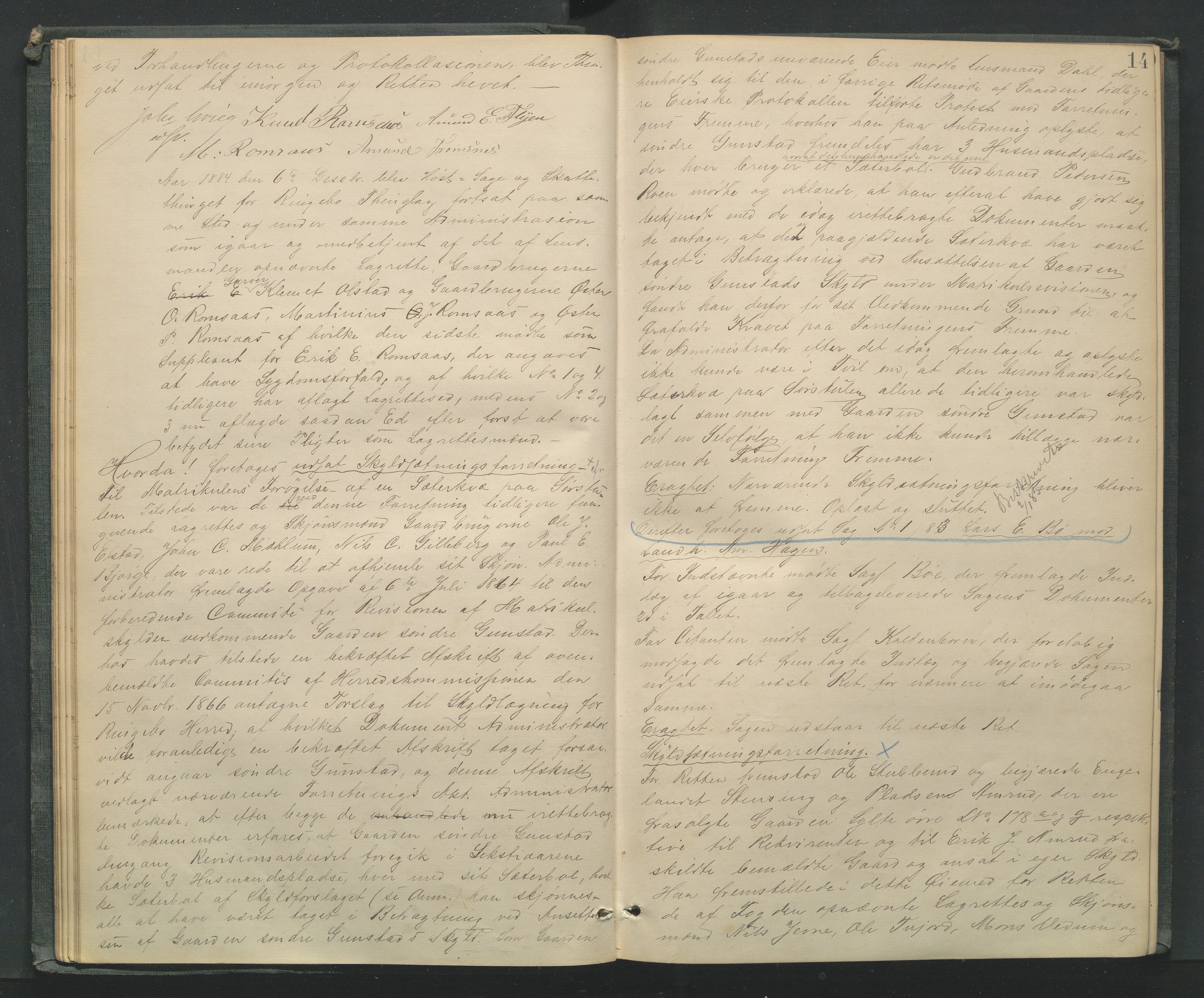 Mellom-Gudbrandsdal sorenskriveri, AV/SAH-TING-038/G/Gb/L0007: Tingbok, 1884-1888, s. 13b-14a