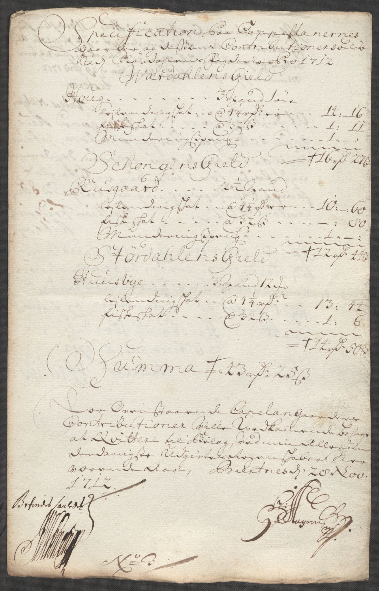 Rentekammeret inntil 1814, Reviderte regnskaper, Fogderegnskap, RA/EA-4092/R62/L4202: Fogderegnskap Stjørdal og Verdal, 1712, s. 273