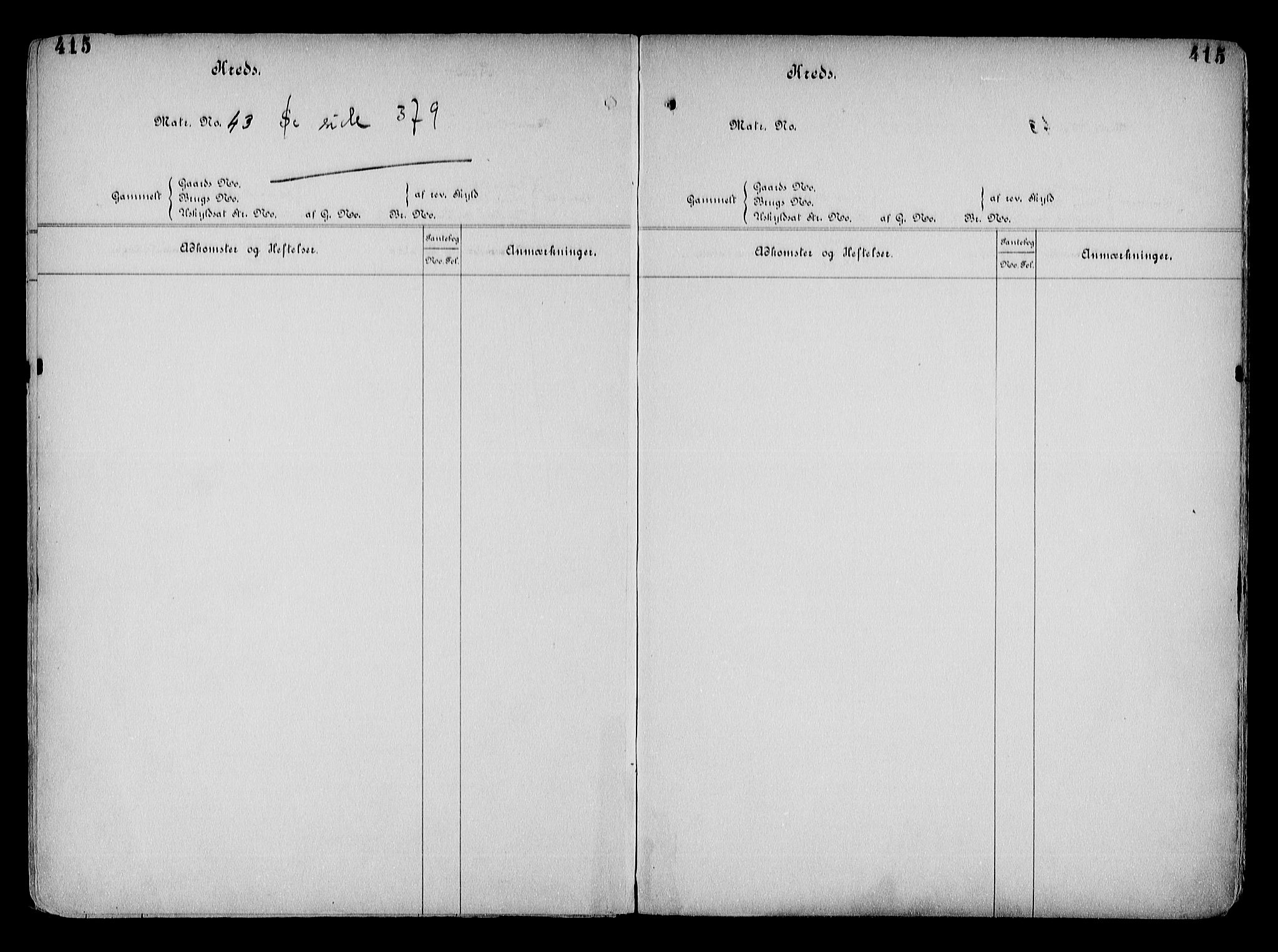 Arendal byfogd, AV/SAK-1222-0001/G/Ga/L0015: Panteregister nr. 13, 1860-1960, s. 415
