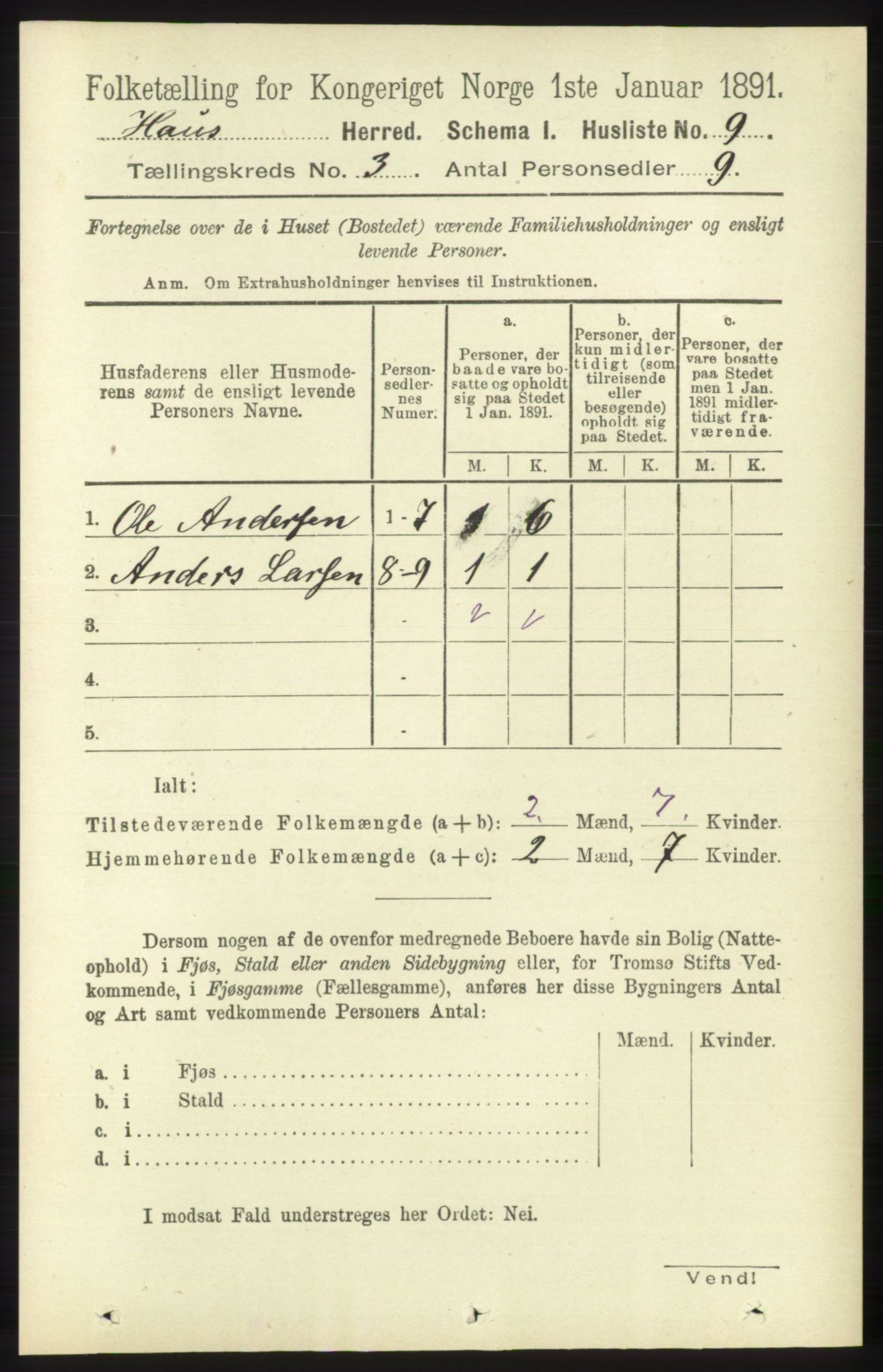 RA, Folketelling 1891 for 1250 Haus herred, 1891, s. 907